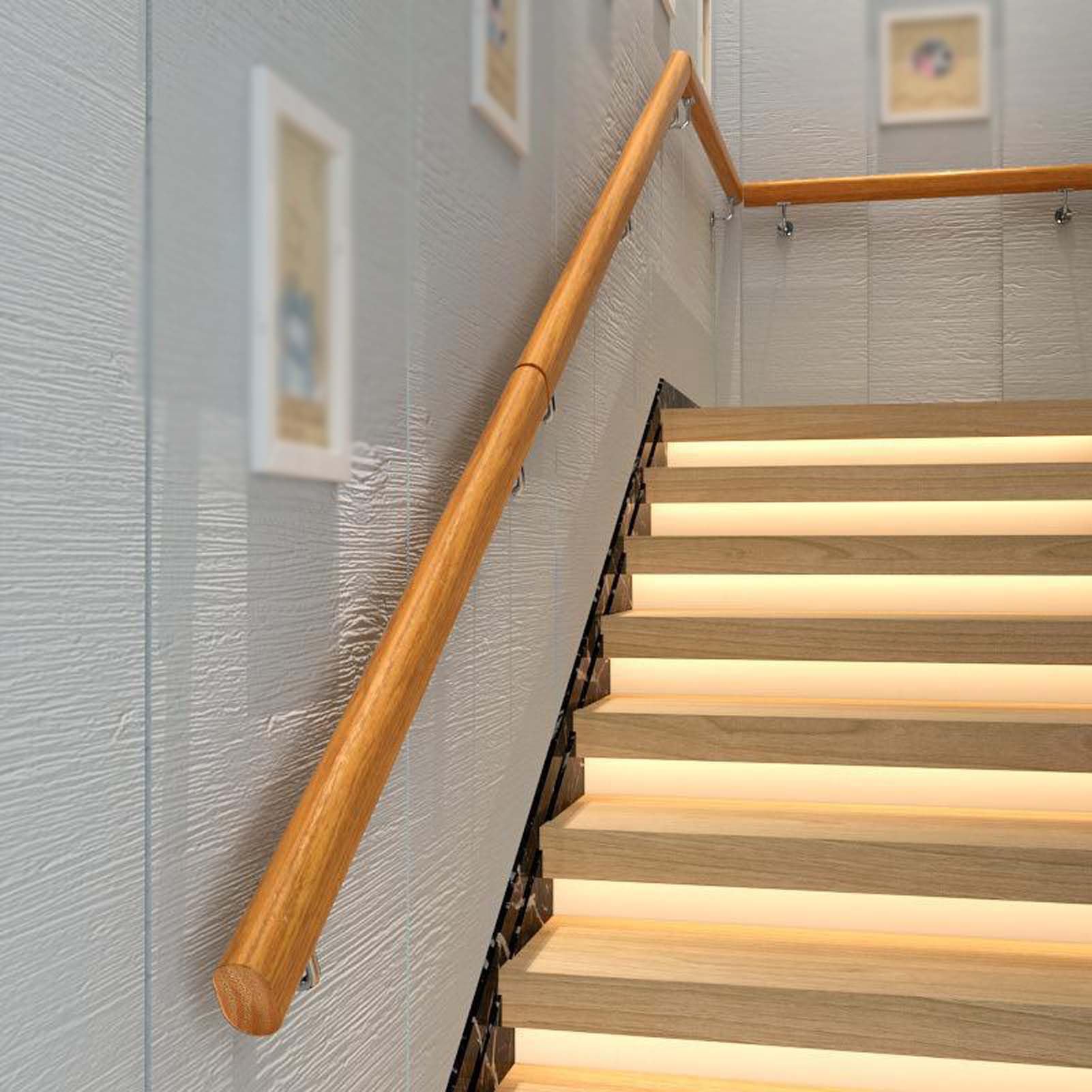 Barra de madera para escaleras con superficie antideslizante y diseño sin barreras, barra de agarre montada en la pared para ancianos interiores (270 cm)