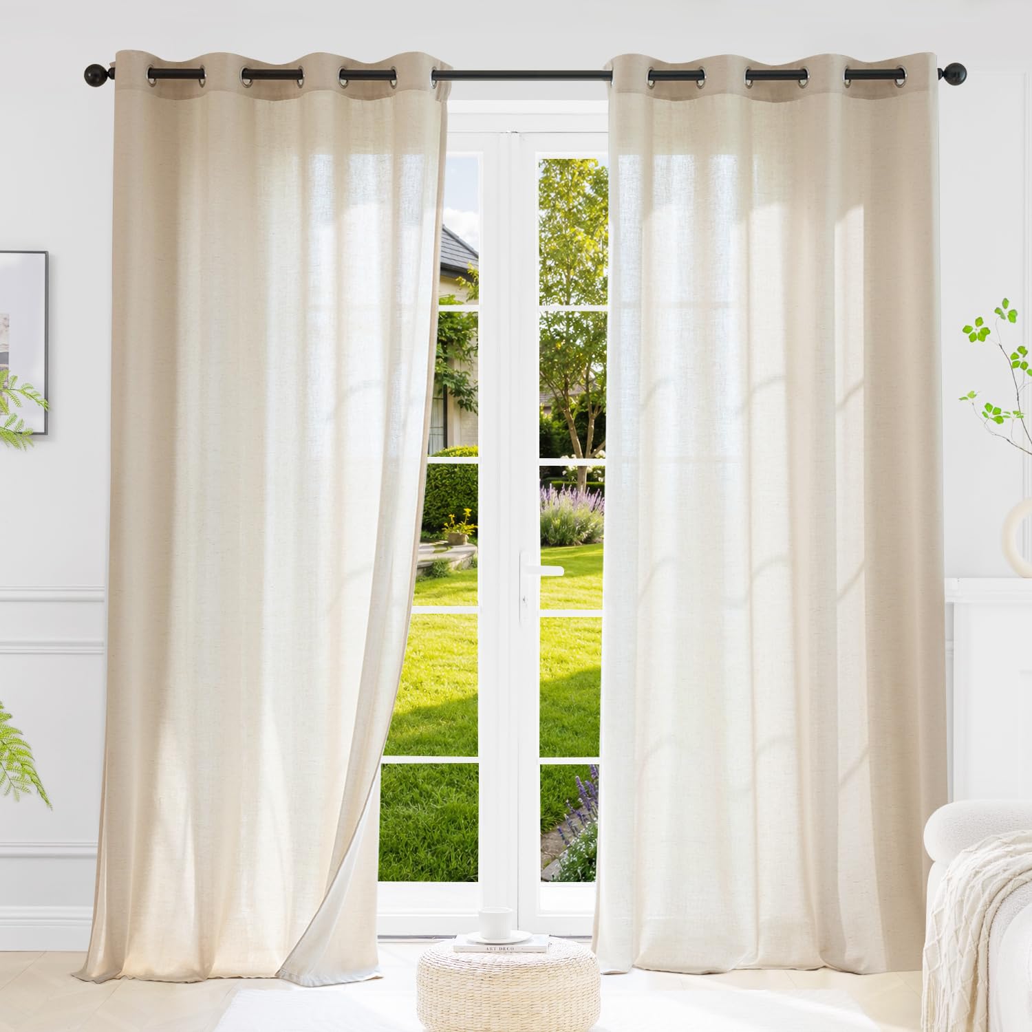 Cortinas de 35% Lino para Salón y Dormitorio, Visillos Translúcidos con Ojales para Ventana y Comedor, Cortinados, Curtains for Living Room, Lino 140An x 280Al cm (2 Paneles)