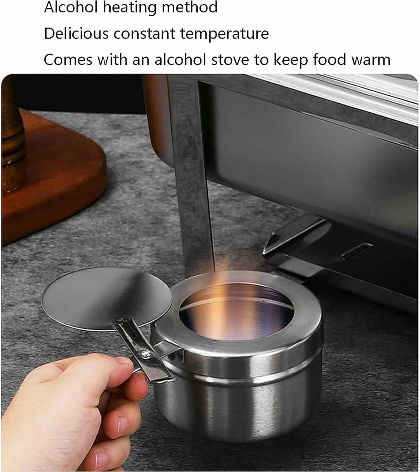 Plateau Chauffant en Acier Inoxydable de 3,5 L pour marmite Chaude – Chauffage à l'alcool, Four d'isolation carré pour hôtel, Buffet, Restauration~/