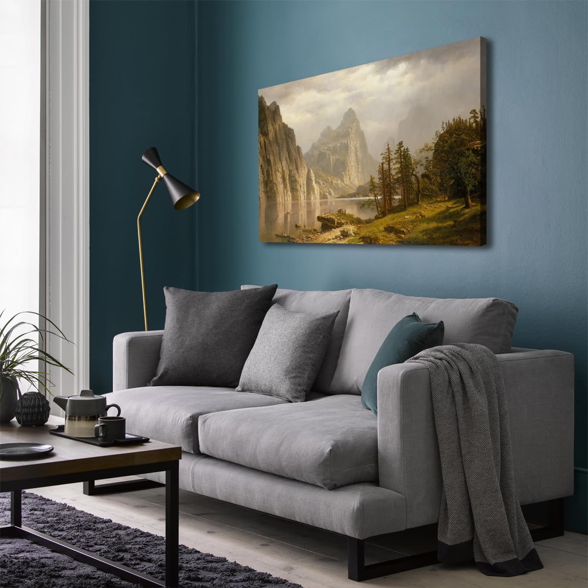 CHERHERART Rzeka Merced, dolina Yosemite, płótno, sztuka ścienna, obraz, góra, zielony, botaniczny, do domu, jadalni, sypialni, biura, gabinetu, dekoracja, 60 x 90 cm