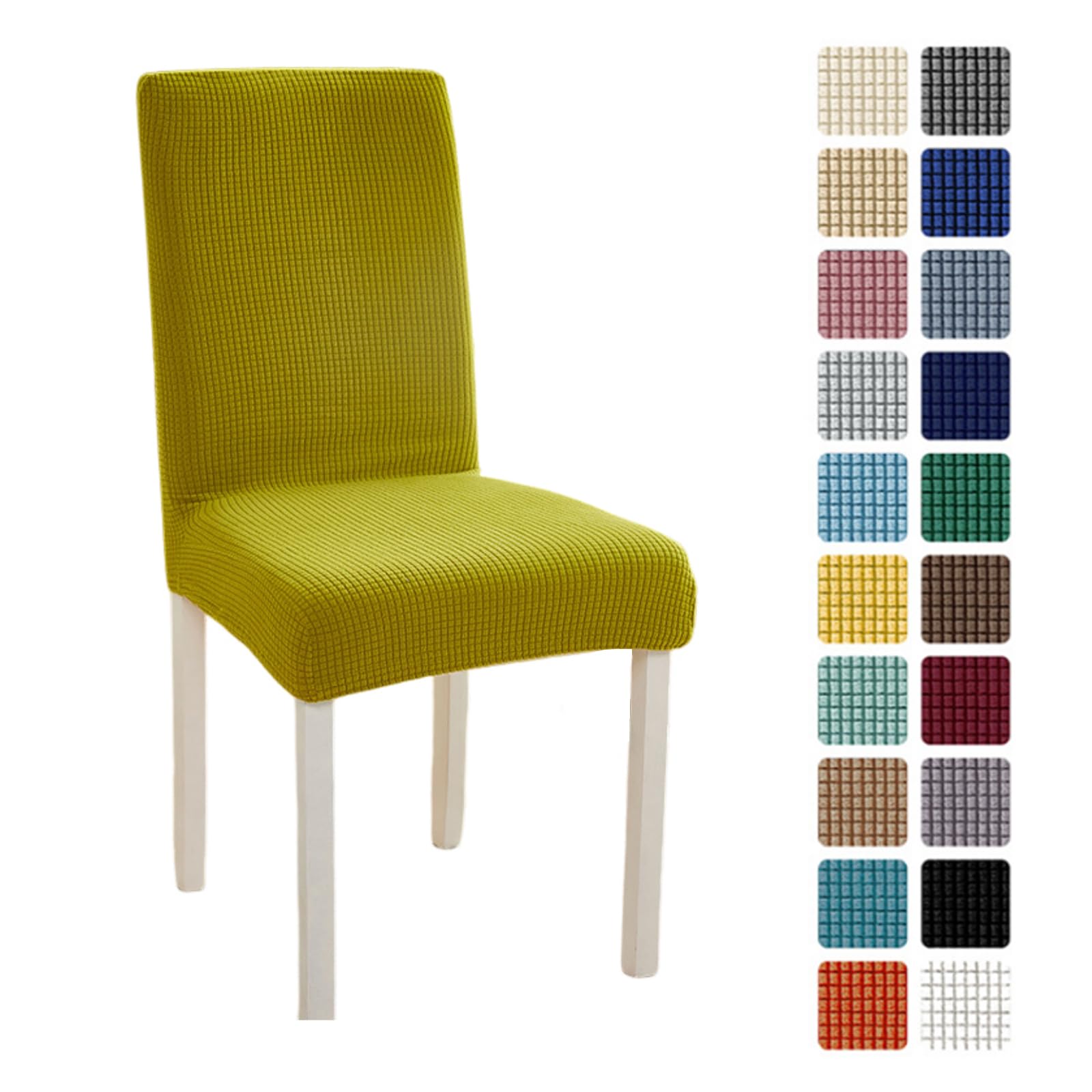 Odot Chair Covers Set of 2/4/6, Elastic Dining Chairs Seat Covers Solid Colours Jacquard Plaid Dining Chair Covers, Washable High Back Stretch Chair Cover for Restaurant (Set of 2,Ginger)