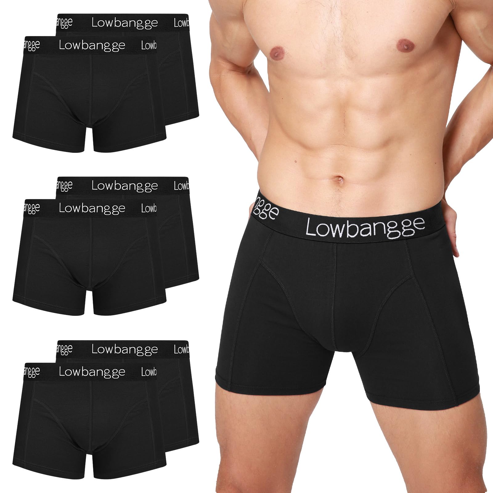Lowbangge Boxershorts Herren (6er Pack) mit 3D Anti-Rutsch-Bund & 3cm längeren Beinansatz – 24h Premium Komfort gegen Druckstellen für Büro, Sport und Alltag