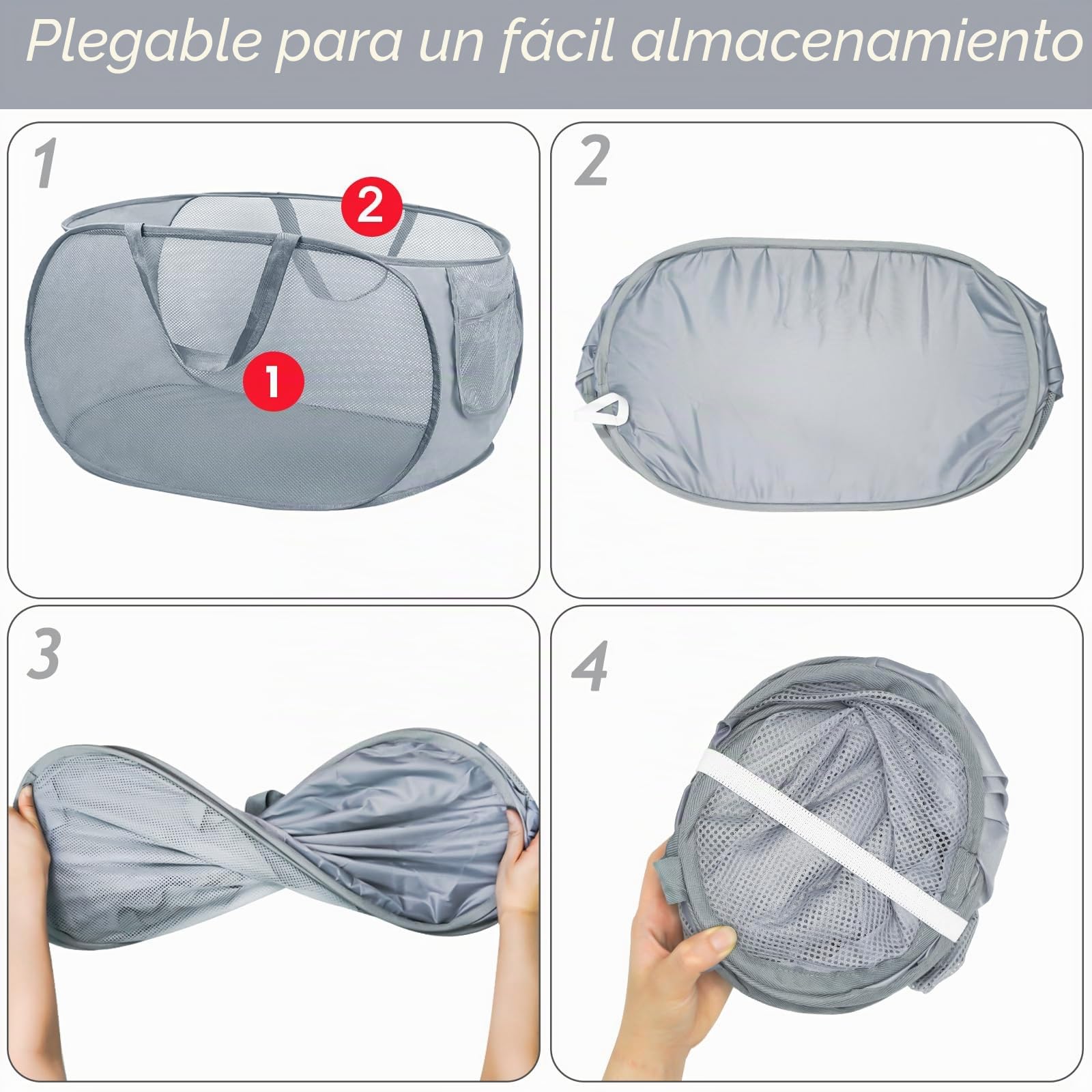 2 cestas plegables para la colada, 36 x 36 x 58 cm, con asa, cesta de malla portátil, plegable, para baño, dormitorio, viajes, etc