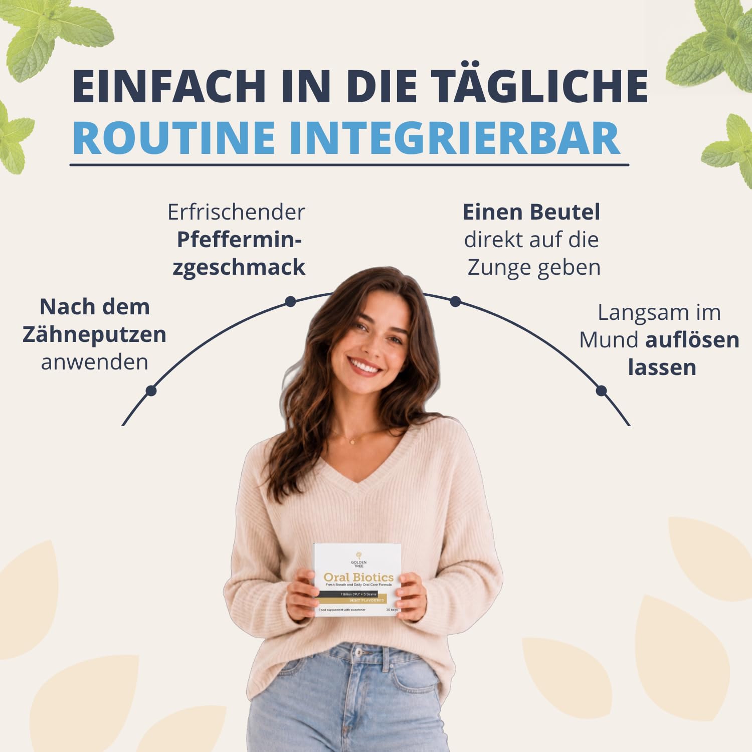 Golden Tree Oral Biotics – Bakterienkulturen für die Mundpflege, 30 Sachets | 7 Milliarden KBE pro Portion, 5 Bakterienstämme, Mundpflege-Sachets