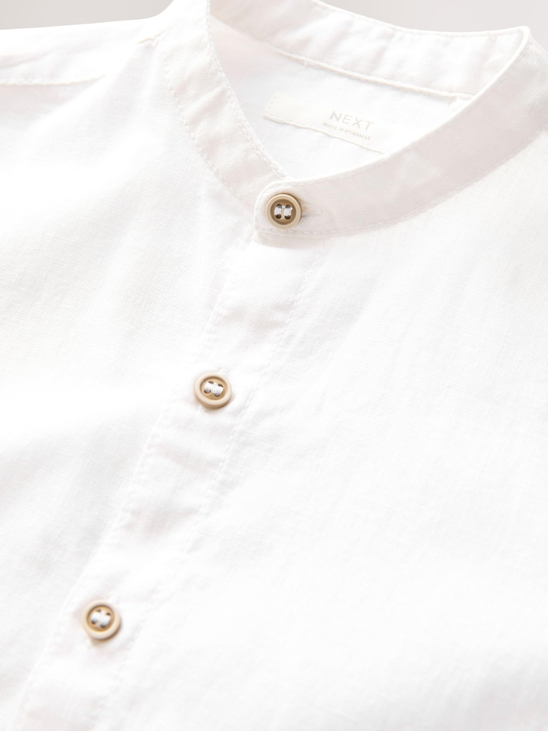 NEXT Niños Camisa de Manga Larga con Cuello Henley de Mezcla de Lino