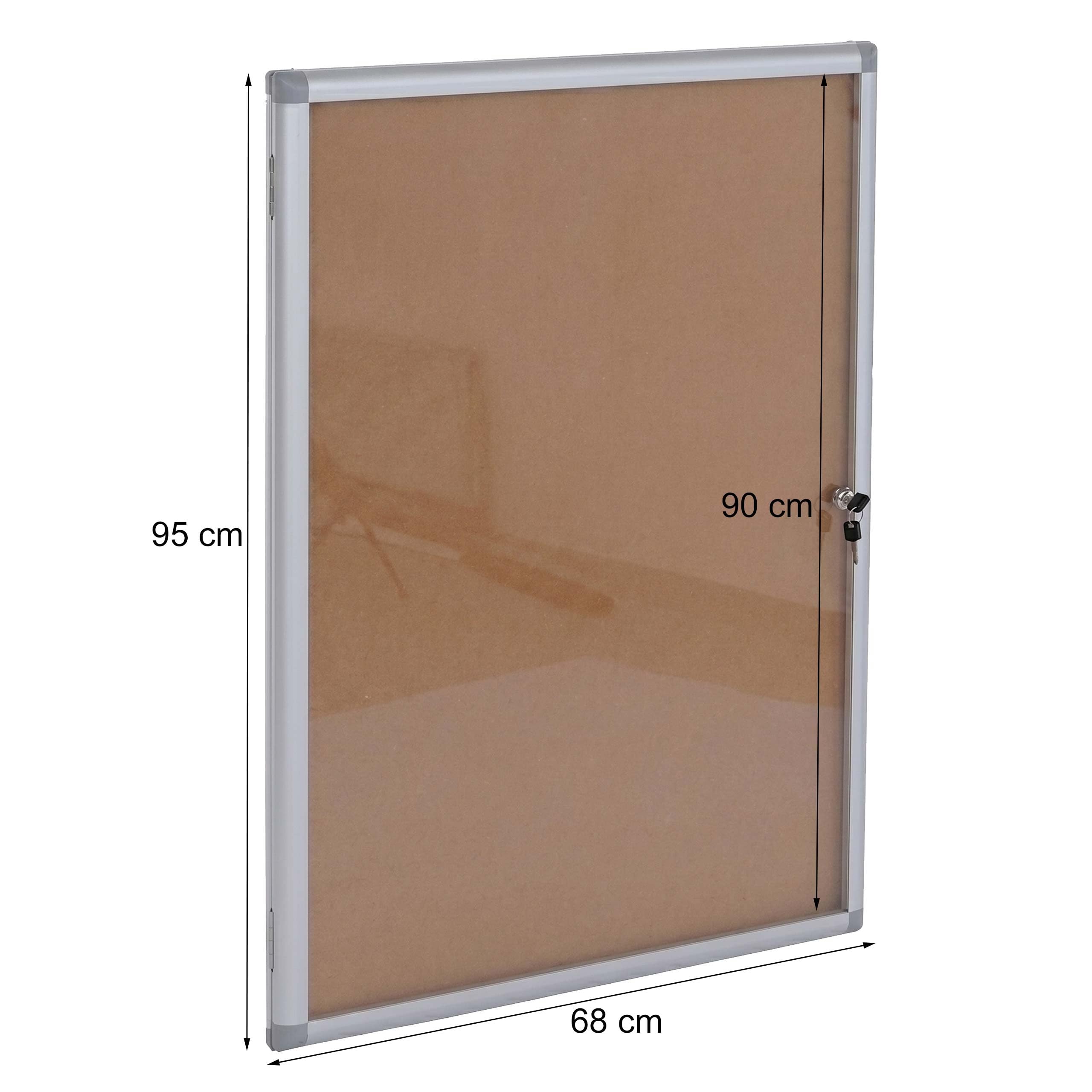 Vitrina HWC-Q51, tablón de notas con superficie de corcho, aluminio con cerradura, incluye accesorios, 95 x 68 x 7 cm