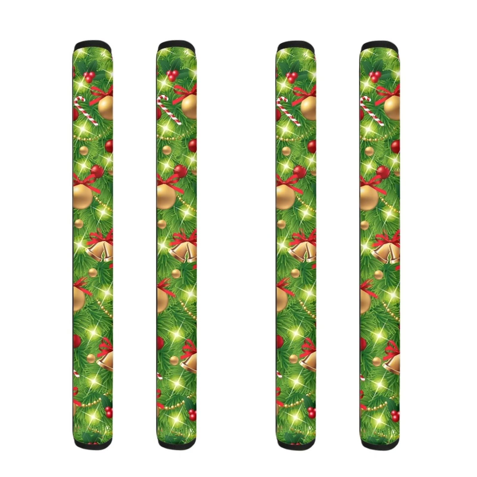 Refrigerator Door Handle Covers Set of 4, Non-Slip Kitchen Appliance Protector Mat for Fridge Dishwashers Microwave Home Kitchen Christmas Decoration, Christmas Tree Bells
