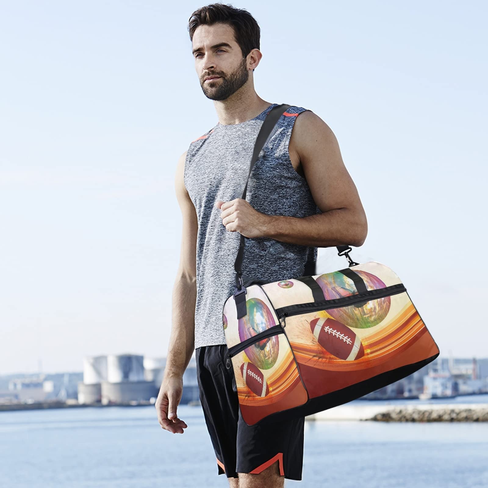 Arte Del Calcio Borsa da Palestra Sportiva da Nuoto con Scomparto per Scarpe Borsone A Tracolla Borsa da Viaggio per Donna da Viaggio