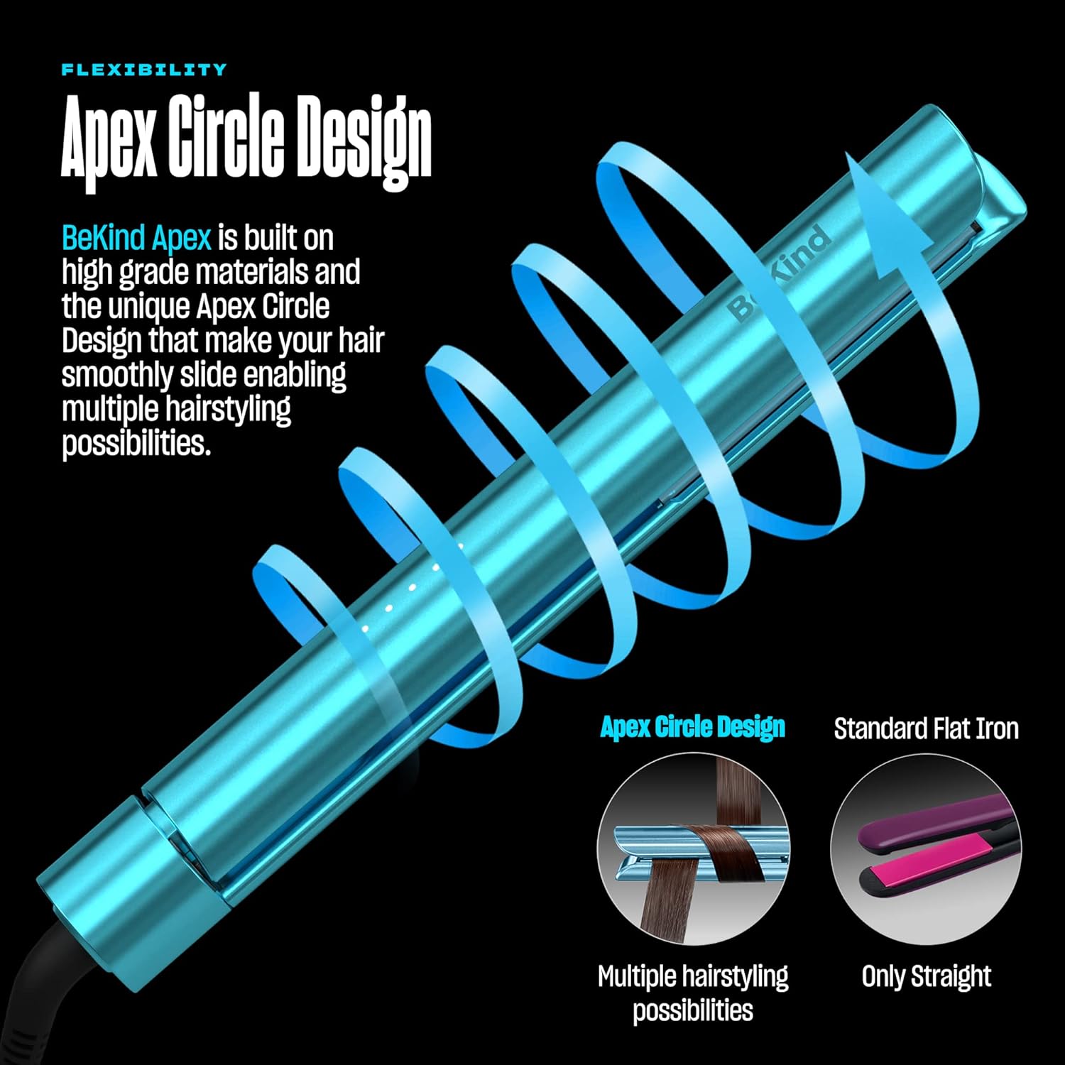 Bekind Apex 2-in-1 Hair Straightener Flat Iron | 1“ 460°F Straightener & Curler for All Hairstyles | UltraSmooth Tech | 15s Fast Heating & Temp Memory | Gift Set for Girls Women (Crystal Blue) - Image 2