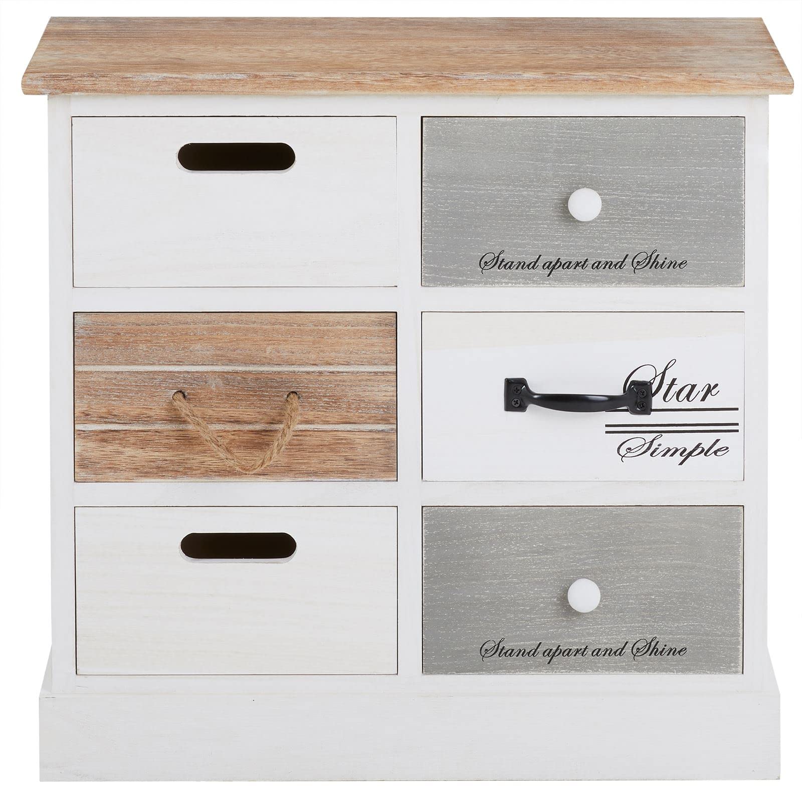 CARO-Möbel Kommode Salva mit 6 Schubladen, Schubladenschrank Vintage. Aufbewahrungsregal in weiß, Shabby Chic