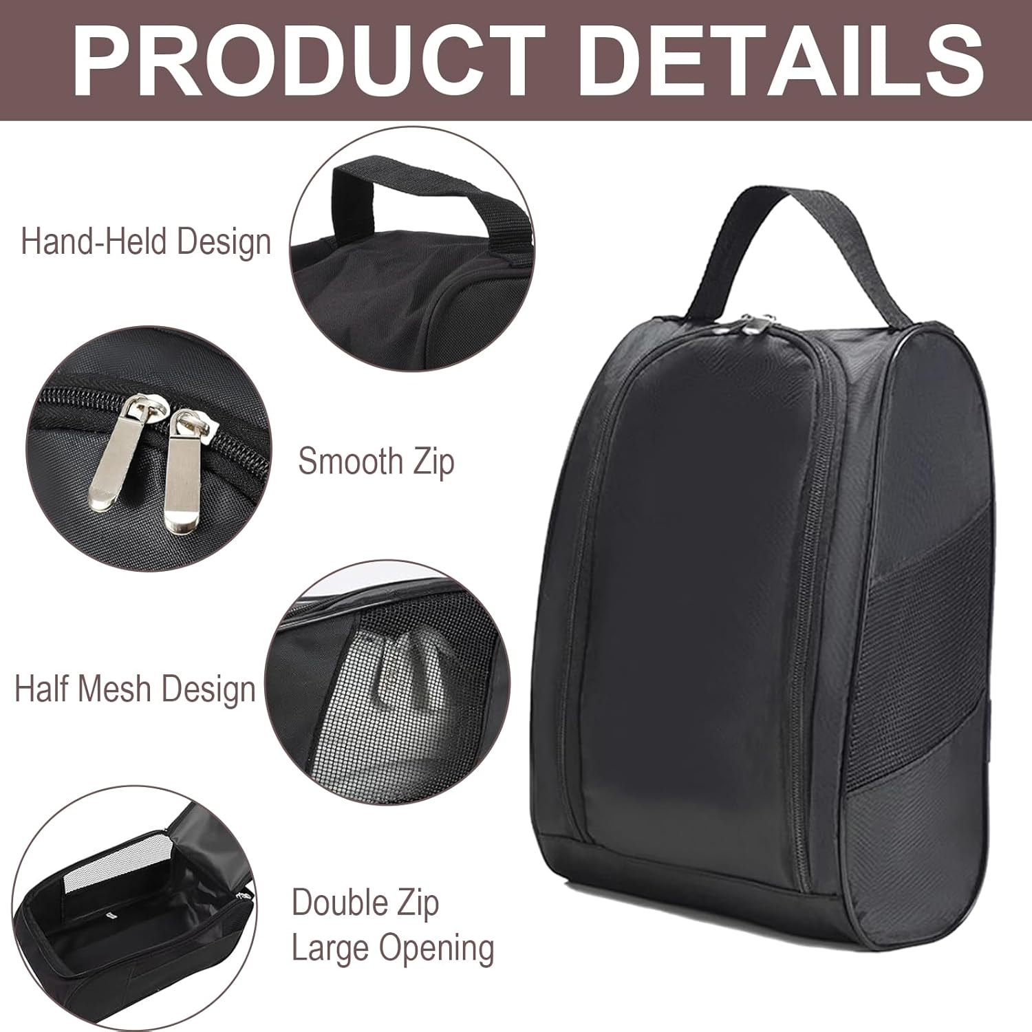 Football Boot Bag, Shoe Bags for Travel, Waterproof Portable Boot Bag Football, Breathable Golf Shoe Bag for Men Women Boys Girls, Versatile Travel Shoe Storage for Golf, Rugby, Black, 1