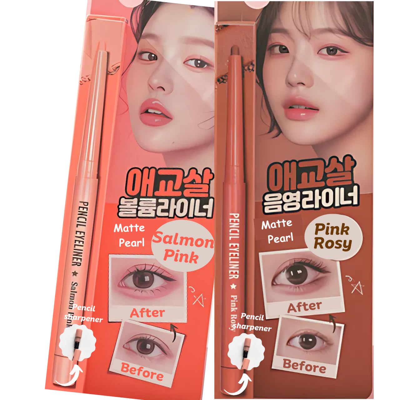 Produco [thebom] AegyoSal Eyeliner Under-Eye Enhancing Pencil Highlighter Eye Makeup (Pink Rosy+Salmon Pink)