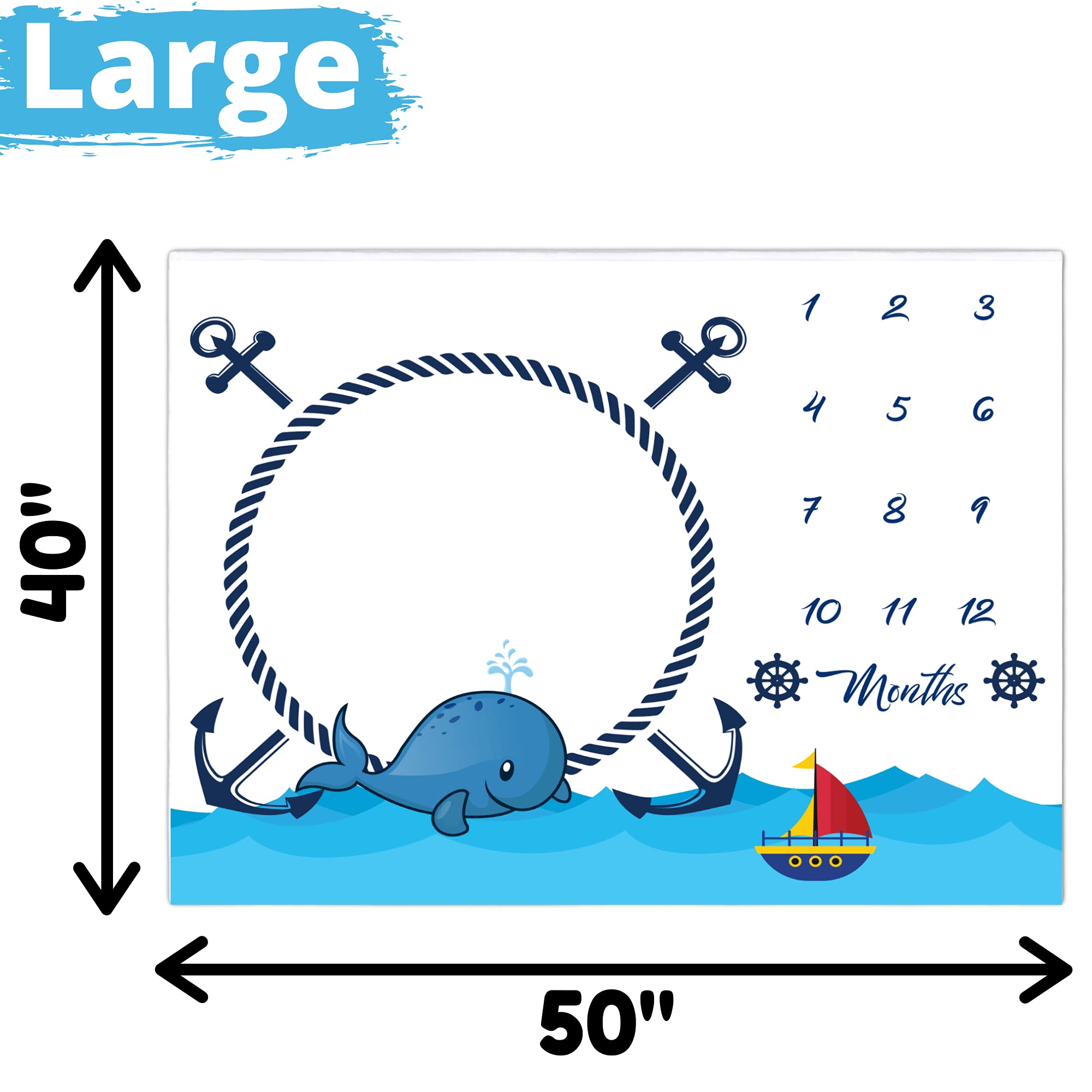 Manta mensual para bebé niño o niña (ballena) – 50 x 40 pulgadas, forro polar suave de alta calidad, manta de hito para bebé incluye pieza marcadora, manta de hito de gráfico de