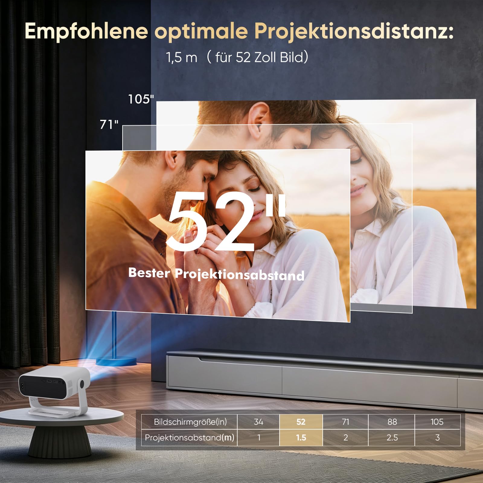 2026 Neuer Smart Mini Beamer Integrierte APP, Android 14,20000Lumens, Unterstützt 4K-Dekodierung,Automatische Trapezkorrektur, WiFi6 & BT5.2 Projektor，Beamer Heimkino für Handy/HDMI/PC
