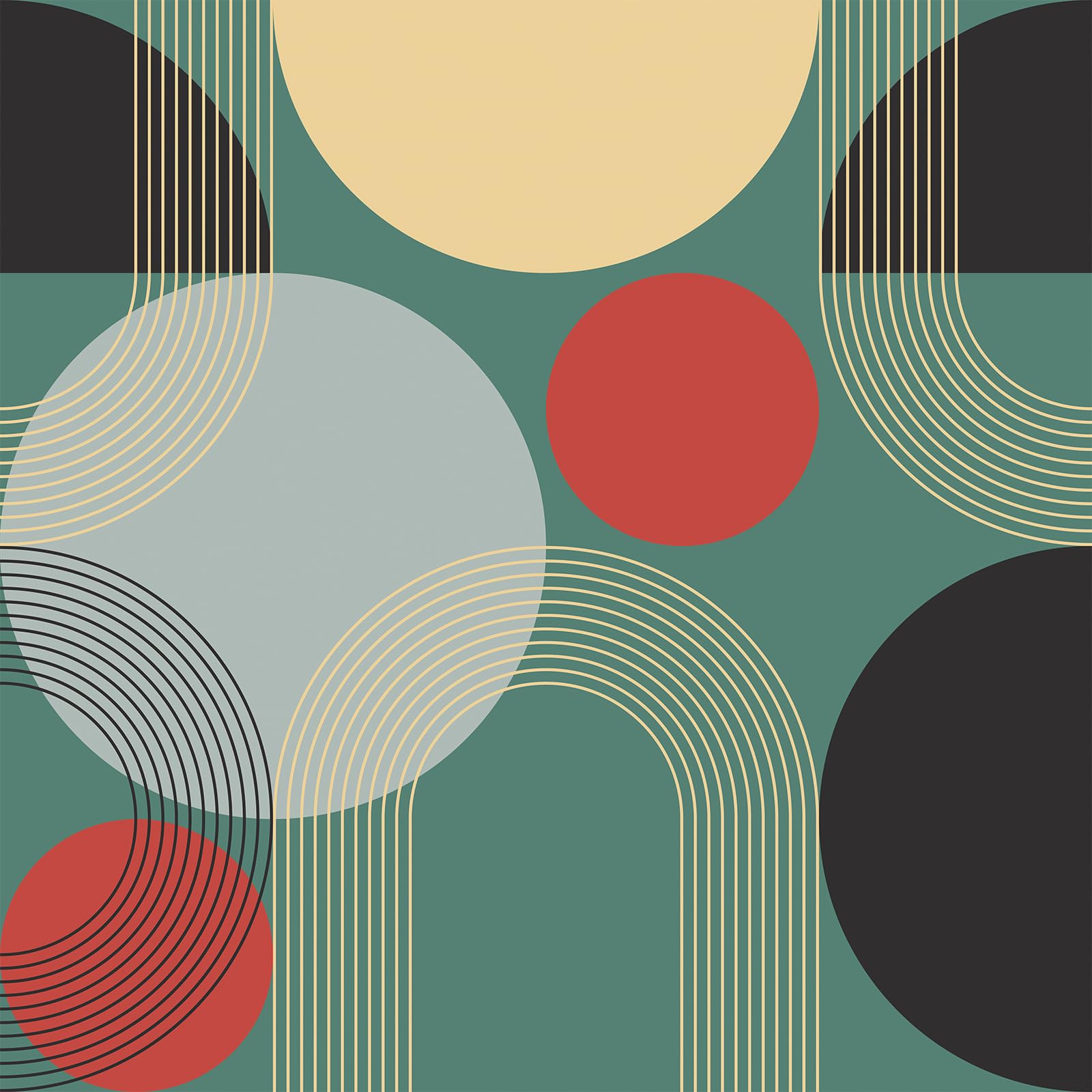 VEELIKE Modern Geometric Wallpaper Circles and Lines Geometric Peel and Stick Wallpaper for Bedroom Living Room 17.7''x118'' Removable Art Deco