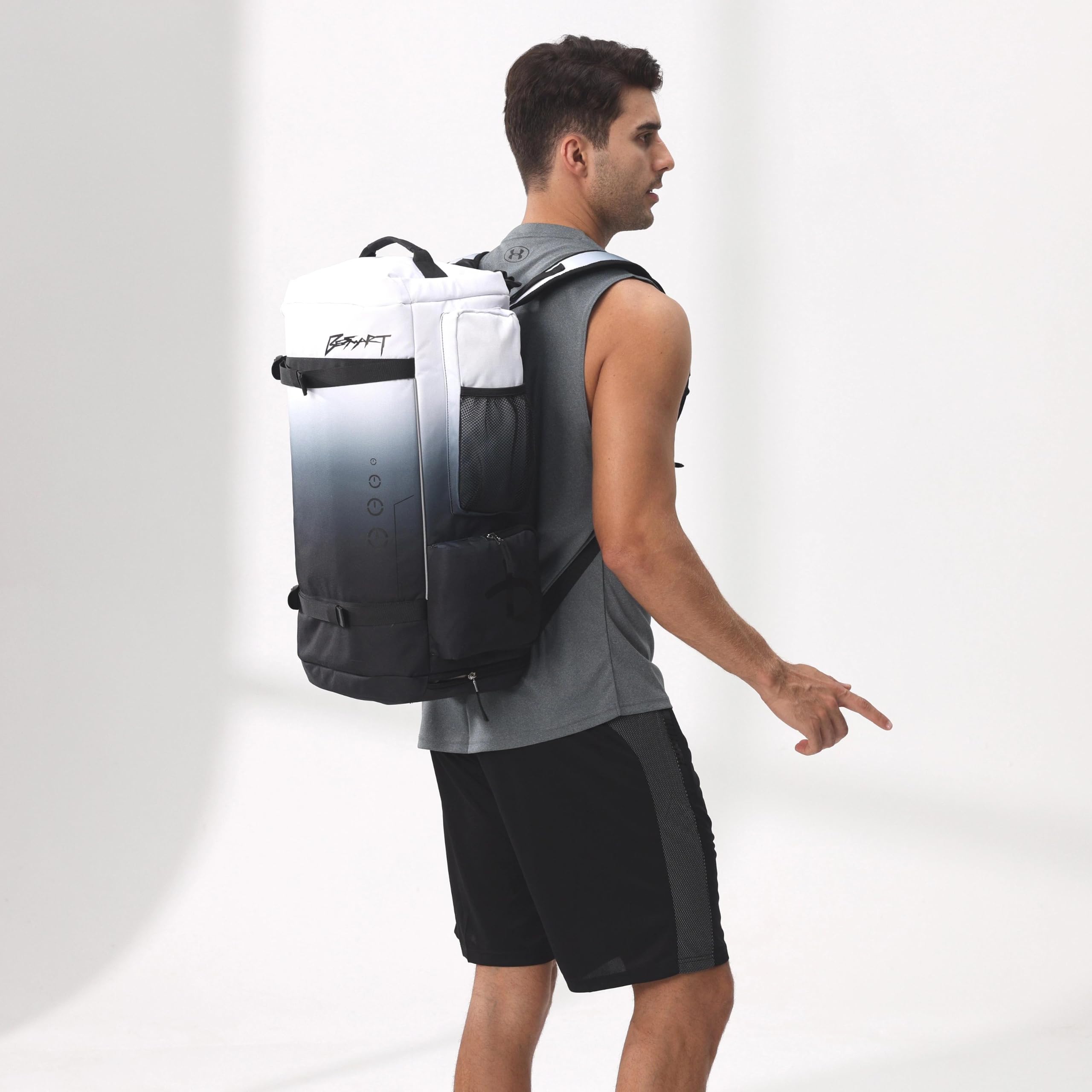 BE SMART - Mochila de gimnasio extragrande de 50 L para hombre, bolsa de gimnasio grande con compartimento para zapatos, bolsas de lona resistentes al agua, Gardient Black, XL, Mochila de lona para