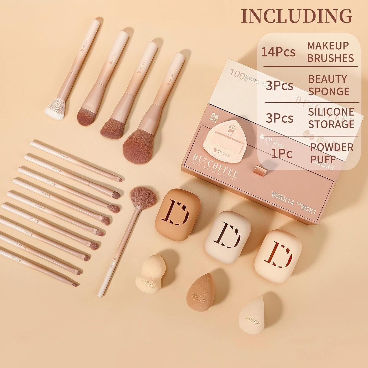 DUcare 21pcs Makeup Gift Set,with 14Pcs Makeup Brush set 3pcs Makeup Sponges 3pcs Sponge Holder 1pc Powder Puff for Foundation Blending Powder Blush Eyeshadows - Image 4