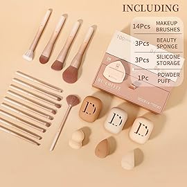 DUcare 21pcs Christmas Makeup Gift Set,with 14Pcs Makeup Brush set 3pcs Makeup Sponges 3pcs Sponge Holder 1pc Powder Puff for Foundation Blending Powder Blush Eyeshadows
