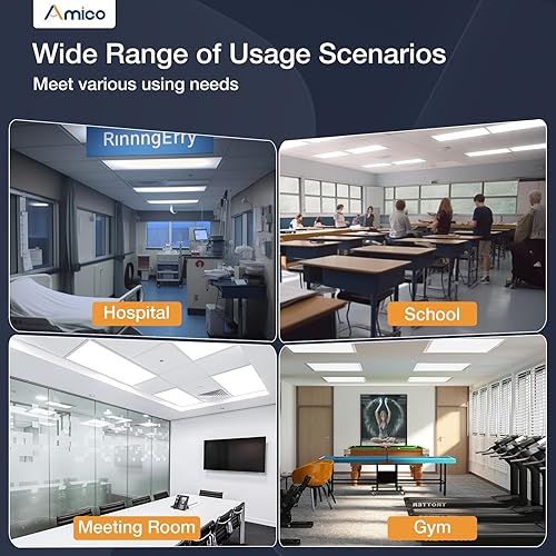 Miniatura 6 de Amico Paquete de 12 lámparas LED de panel plano de 2 x 4 con temperatura de color seleccionable, 4000 K5000 K6500 K, luces de oficina de techo de 50