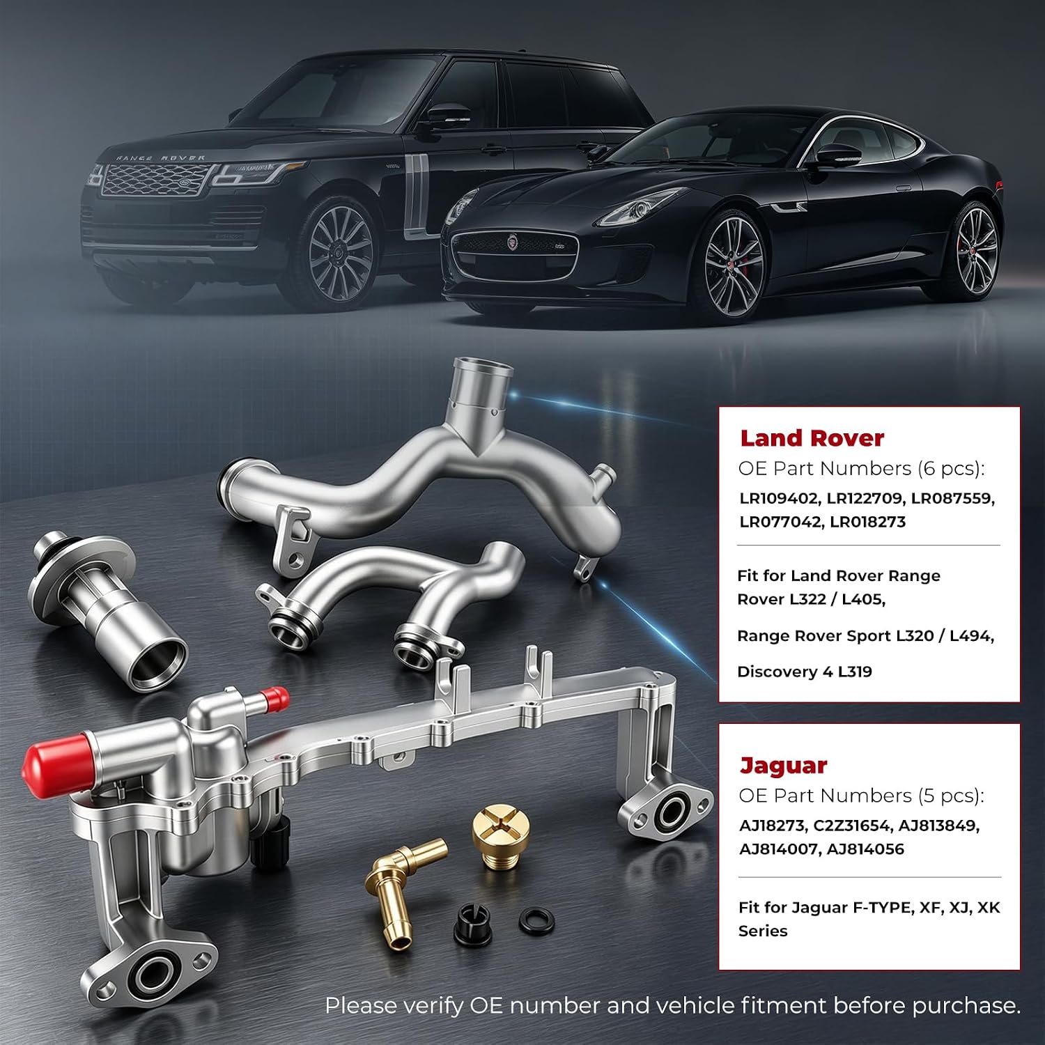 Upgraded Metal Aluminum Coolant Water Pipe System Kit, Compatible with 2010-2021 Land Rover LR4, Discovery, Range Rover Sport, Velar, Jaguar XF XJ XE F-Type F-Pace LR092992 LR075991 AJ813917 AJ813865