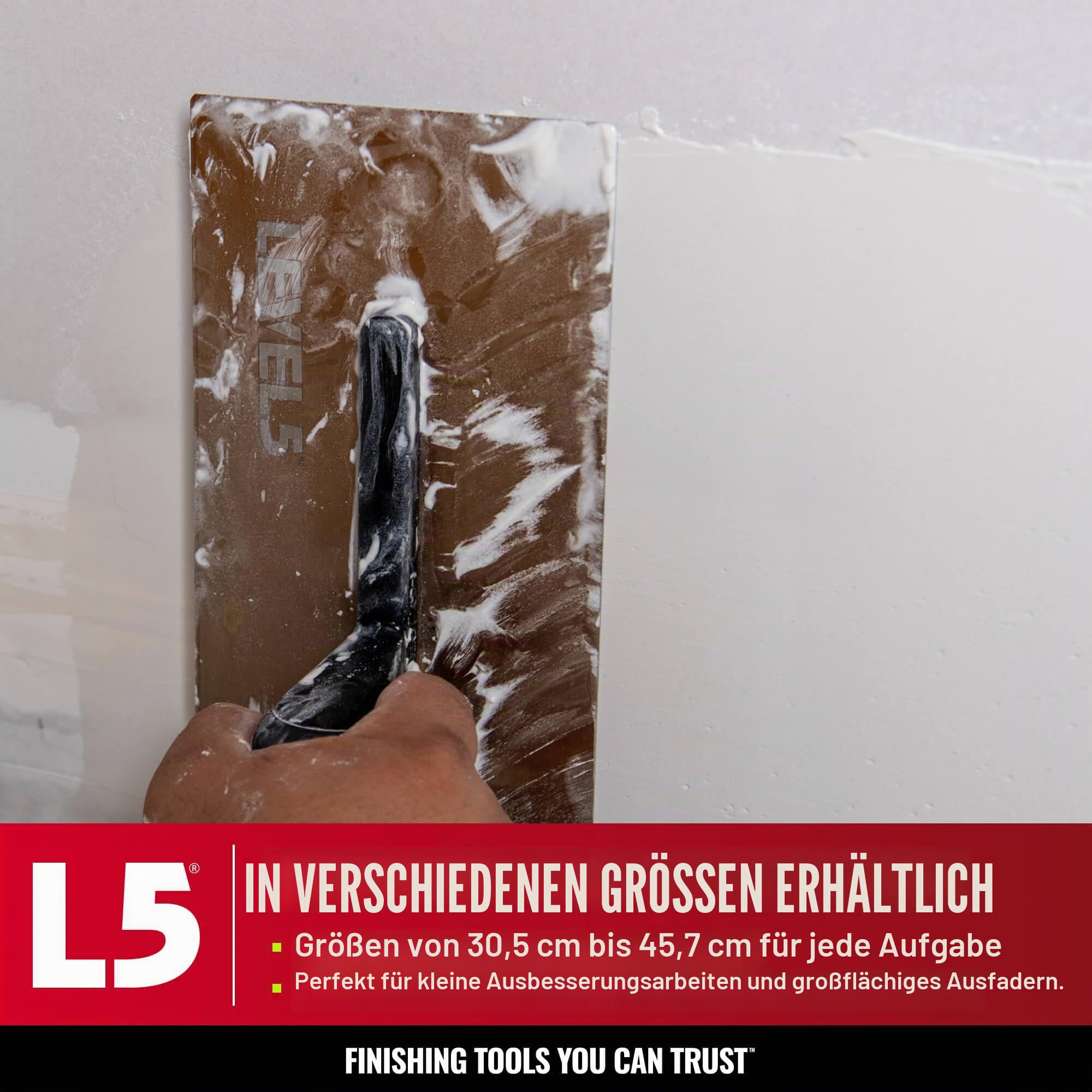 LEVEL5 35,6 cm Trockenbau Maurerkelle | dreifach gehärteter Edelstahl | schlagfester Griff | Blech Gyprock Wandbrett Gipskarton | 4-962