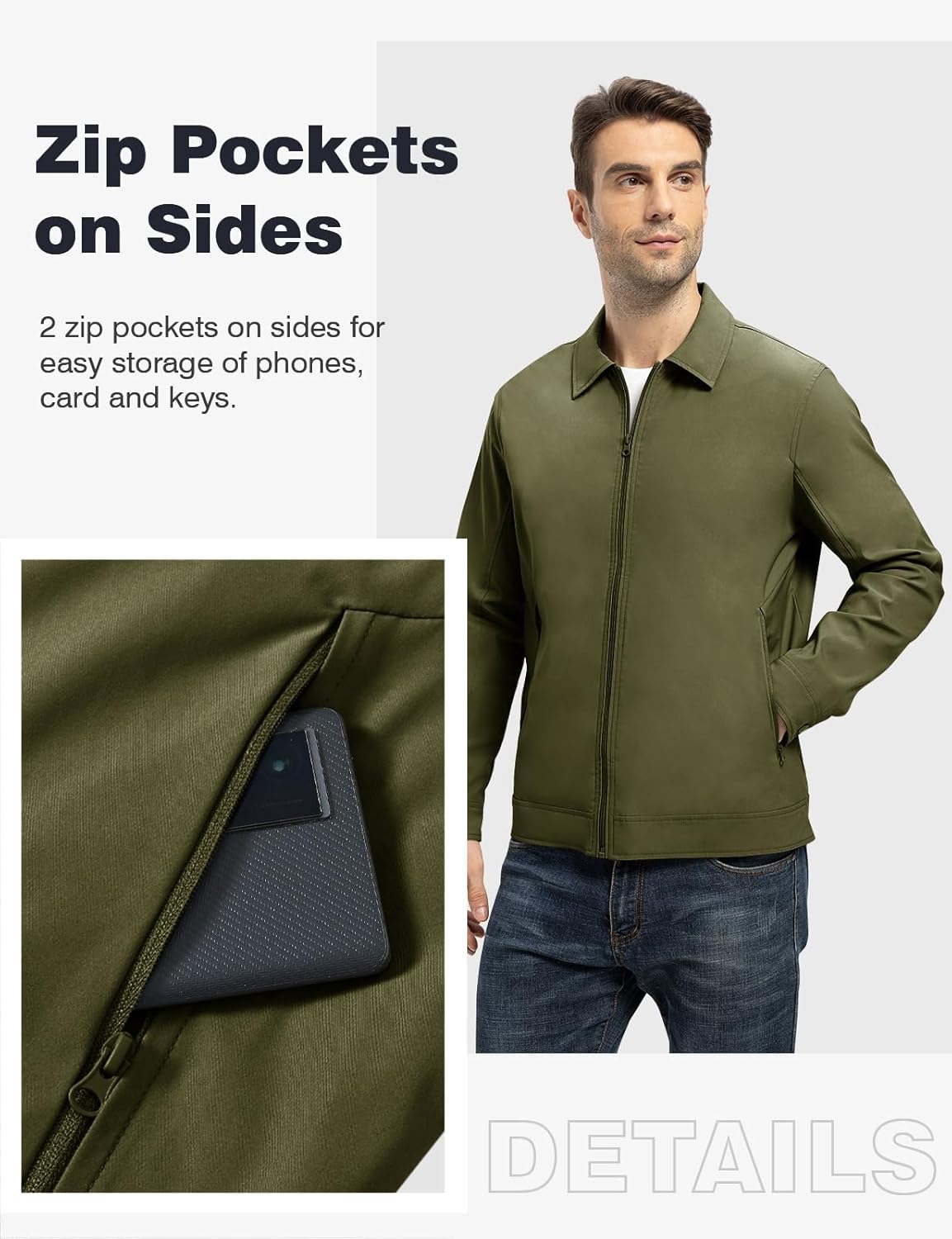 TBMPOY Mens Lightweight Jackets Light Windbreaker Full Zip Casual Work Jacket Golf Business Fall Track Coat with Pockets - Image 4