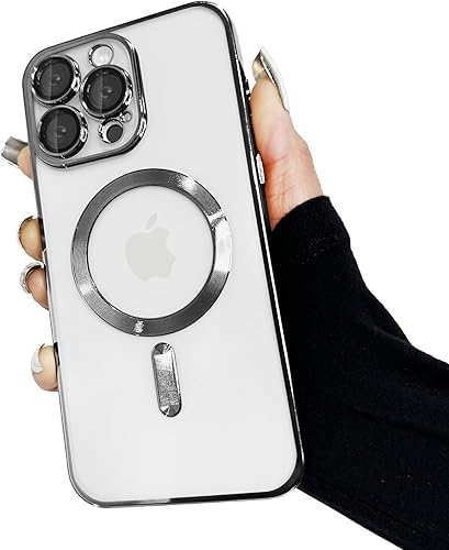 Funda magnética de lujo para iPhone 15 Pro con protección completa de la cámara y compatible con MagSafe Funda chapada transparente para mujeres y