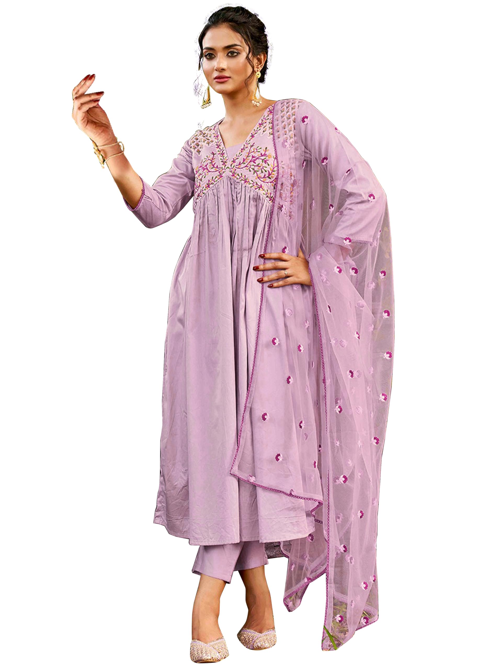 trendmalls Women's Chanderi Silk Embroidery Work Salwar Suit Set Kurta Pant with Dupatta For Women-picture-35