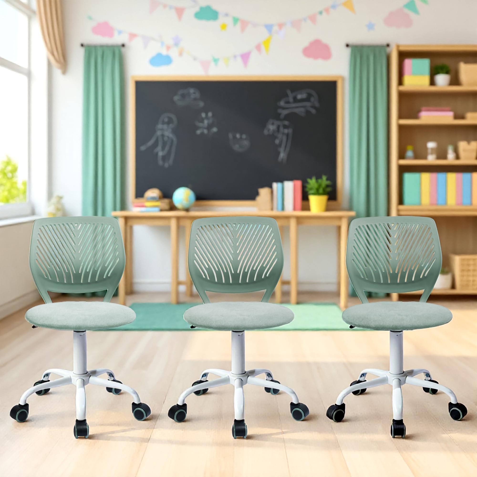 HOMYLIN Chaise de Salle de Classe Pivotante Réglable en Hauteur, Tabouret de Bureau Ergonomique sans Accoudoirs avec Roulettes