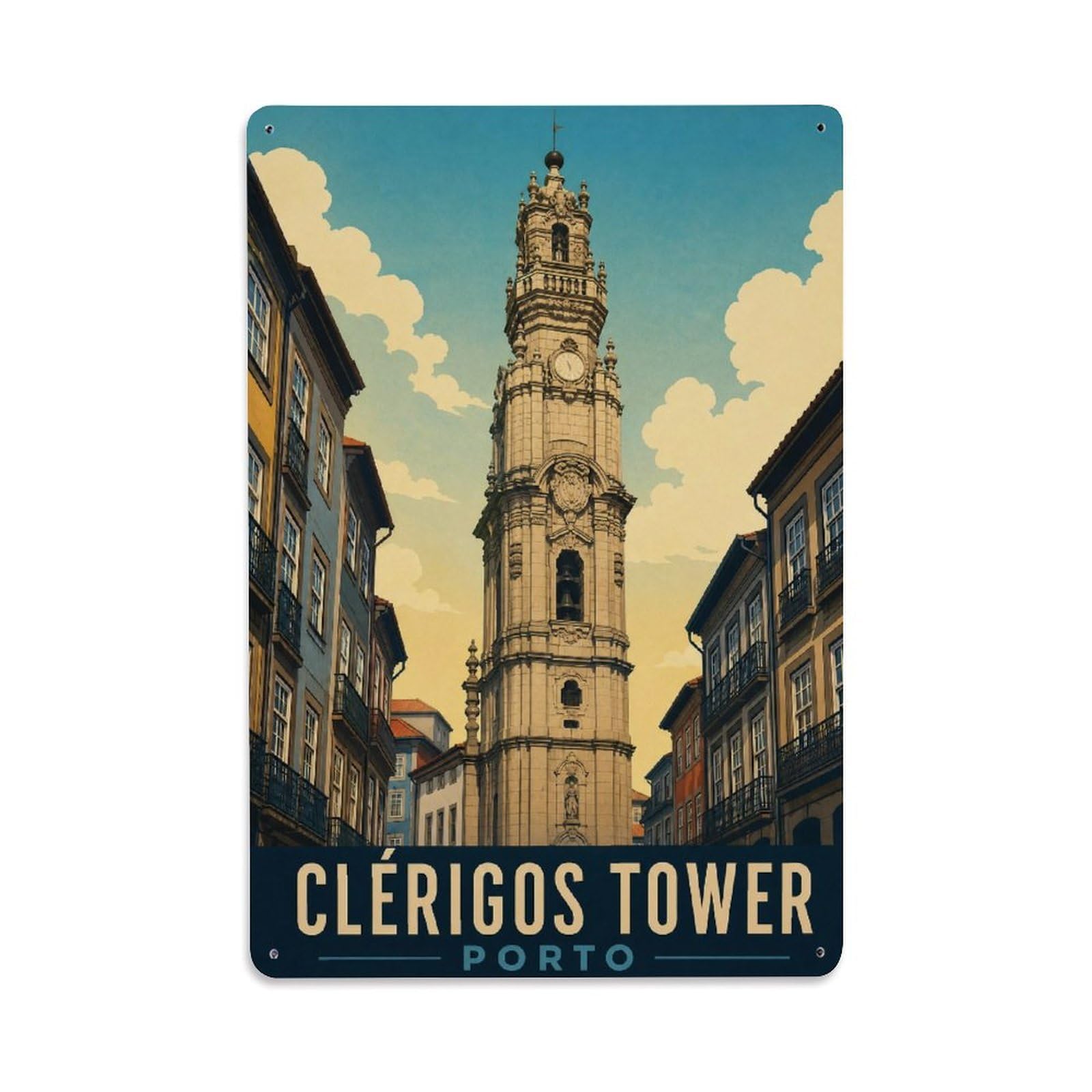 Metal Tin Sign Clerigos Portugal Vintage Travel