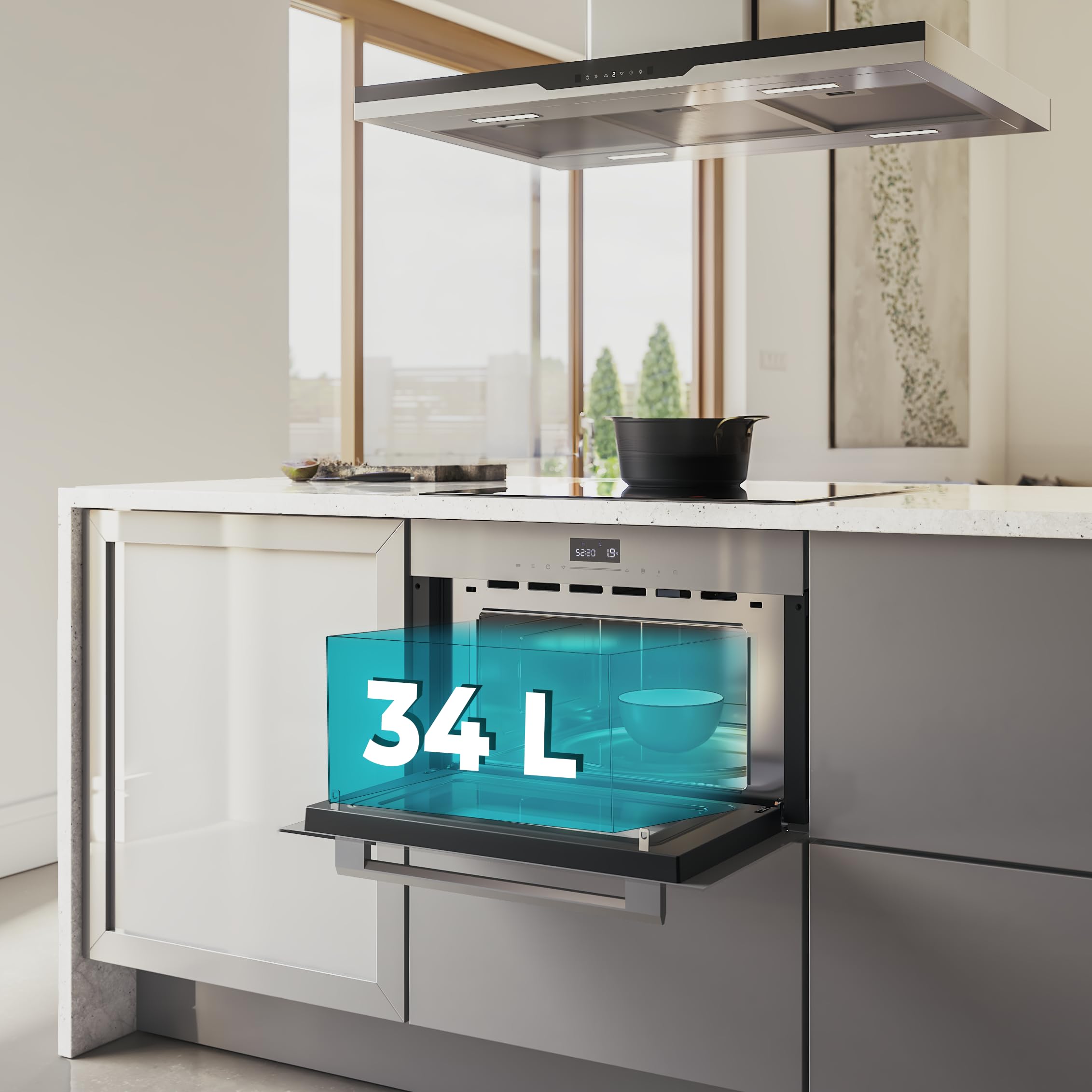 Cecotec Microondas Integrable 60cm Bolero Hexa MW703800 Glass Grey. 1450W, 34L de Capacidad, Función Microondas, Modo Grill, Defrost, Auto Menú, Speed cooking, Electronic Timer