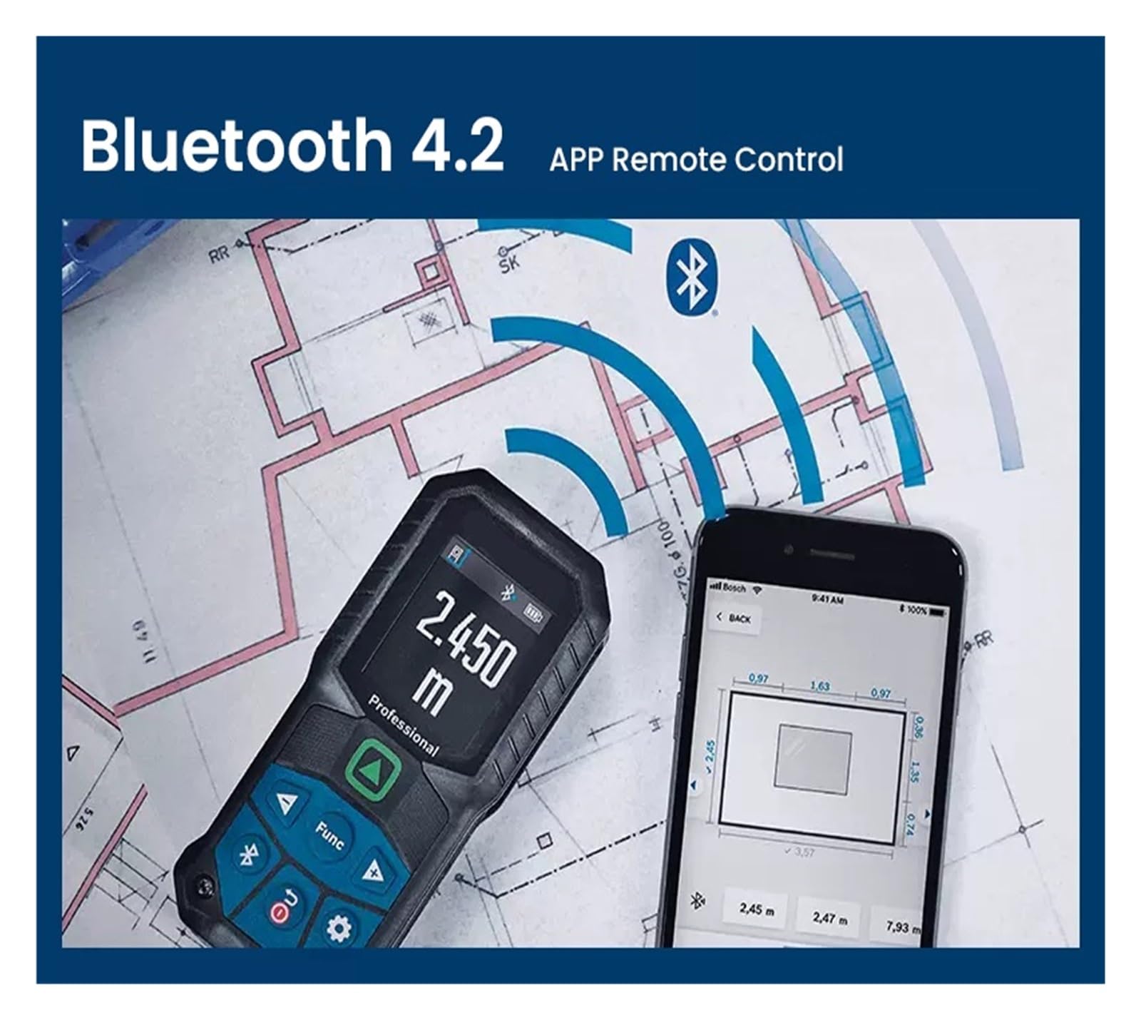Medidor de distancia GLM 50-27 CG 50M Telémetro IP65 Bluetooth Control por aplicación Medidor de distancia profesional Regla medidora de distancia for construcción industrial