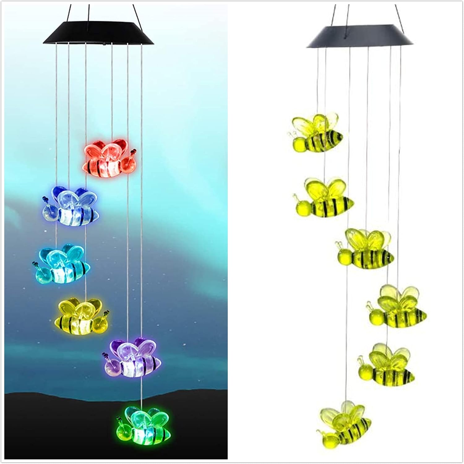 Kurala Solar Bees Wind Chimes, Waterproof Color Changing LED Hanging for Outdoor Garden Yard Decoration