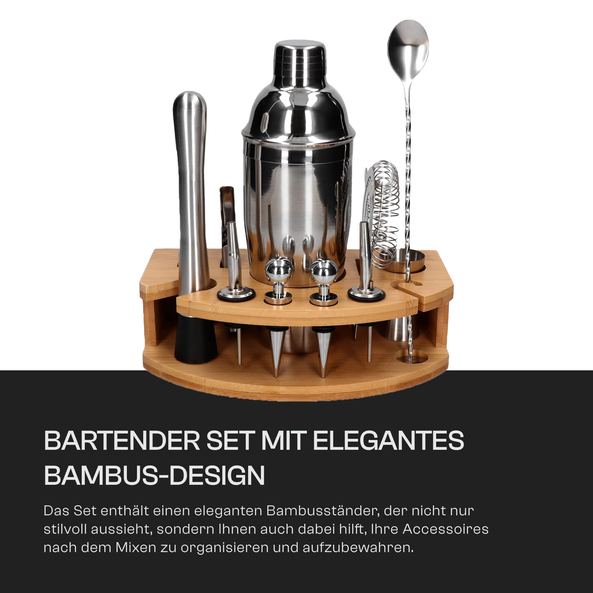 Zestaw barmański 12 el z okrągłą podstawką srebrny shaker Cobbler