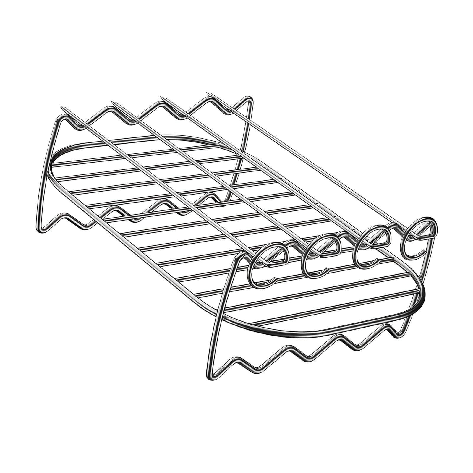HZBB Practical Stainless Steel Air Fryers Grills Rack with 4 Skewers for Meat Vegetables and Kebabs Barbecue Tool Rustless Air Cooker Barbecue Rack