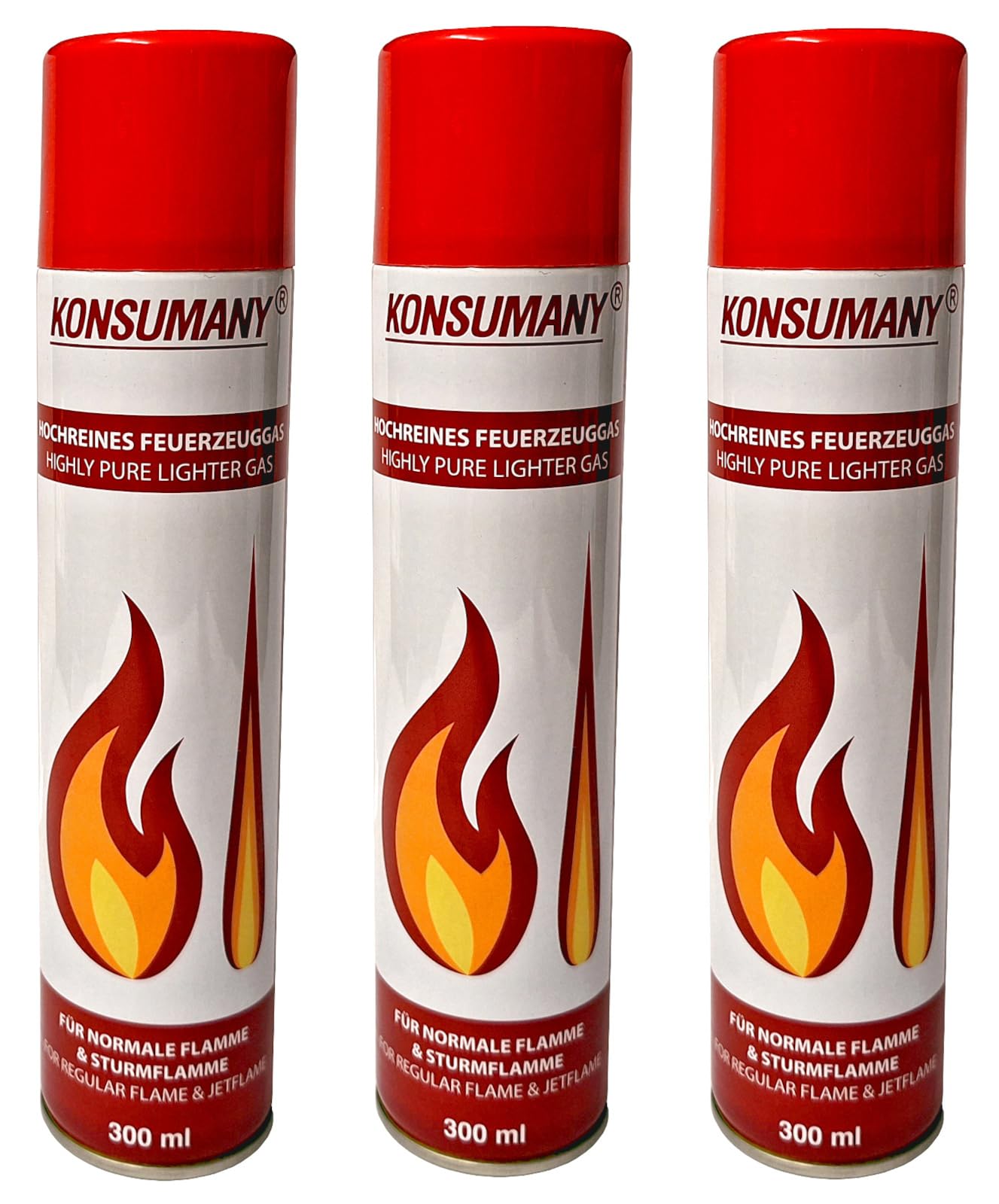 3 x 300 ml Feuerzeuggas Butangas für Feuerzeuge, Sturmfeuerzeuge, Stabfeuerzeuge und Flambierbrenner