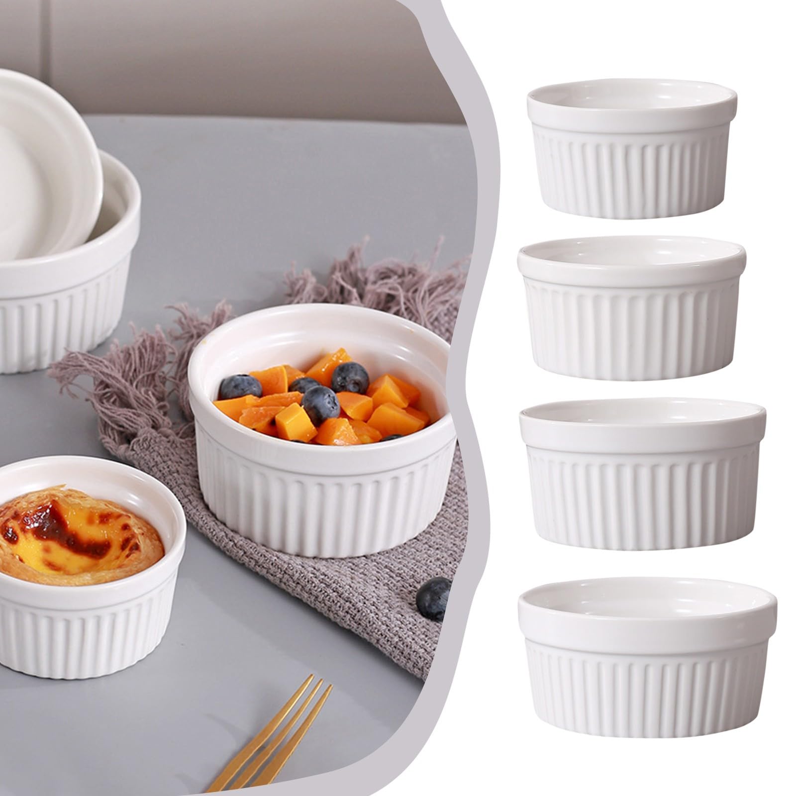 Ceramic Baking Bowl 4 moldes de cerámica for ramequines, aptos for horno, for crème brûlée, pudín, natillas, soufflé, ramequines, salsas for mojar, pequeños de cerámica(4 oz)