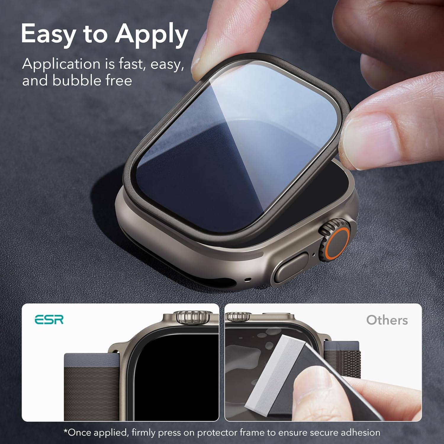 ESR 2 Pack Armorite Screen Protector for Apple Watch Ultra 3 /Ultra 2 /Ultra (49 mm), Military Grade Protection, Tempered Glass Film with Aluminum Alloy Frame, Keep Original, Titanium & Black - Image 3