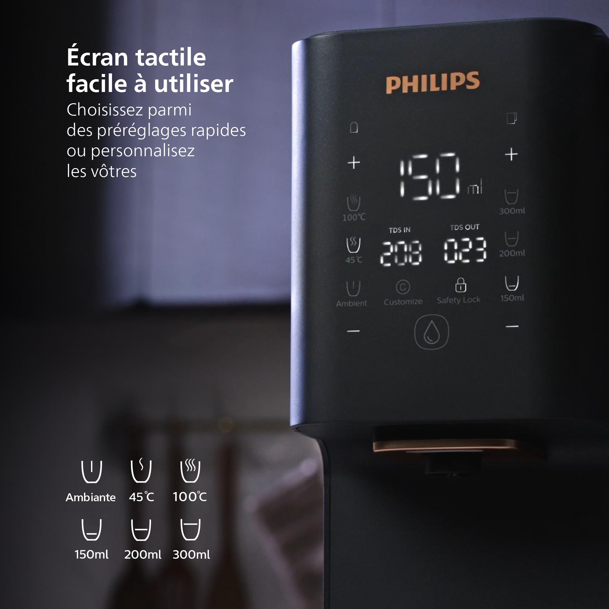 Philips Distributeur d’eau à osmose inverse 7000: Eau chaude/froide filtrée en secondes, minéraux préservés, filtration RO 6-en-1, >110 contaminants réduits, ratio 3:1, UV-C, sans installation, 2000 L