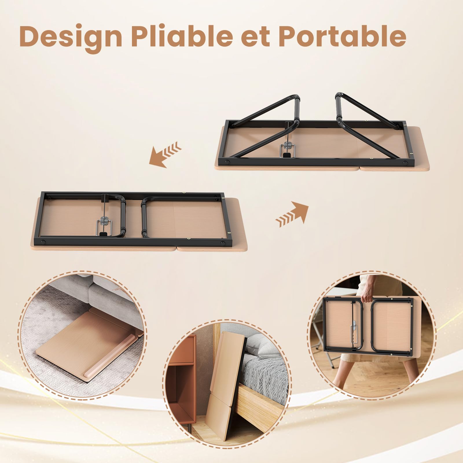 COSTWAY Table de Lit Pliable 55 x 32 cm, Plateau pour Ordinateur Portable avec 5 Angles d'Inclinaison Réglables, Cadre en Métal