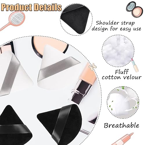 Miniatura 5 de 4 piezas de polvo de maquillaje facial suave triangular, polvo de polvo suelto, polvo corporal, esponja cosmética húmeda y seca, lavable