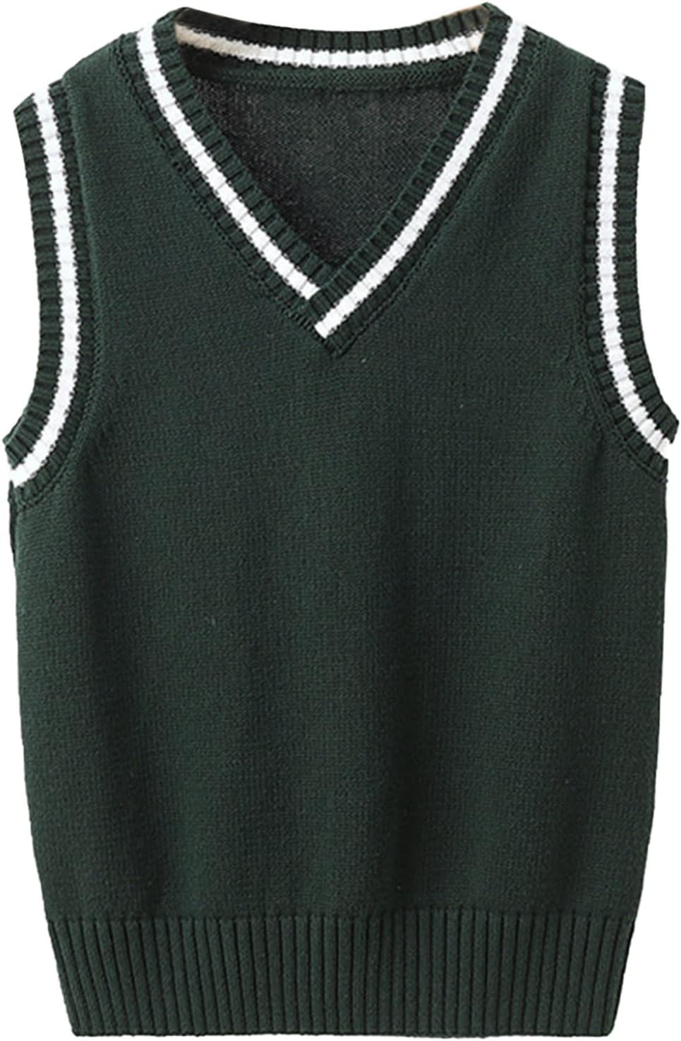 JanJean Kids Girls Boys Unisex Ribbed Sweater Vests Sleeveless V-Neck Uniform Knitted Tank Top Casual Cotton Loose Gilets