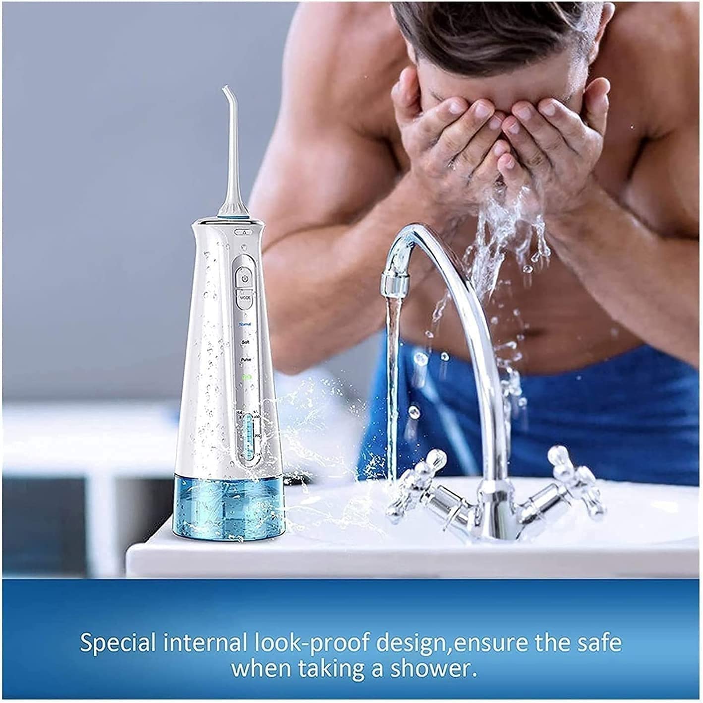 GeRRiT Irrigateur buccal Dentaire Portable sans Fil Professionnel for Soins des appareils dentaires avec 4 Embouts de Jet 3 Modes IPX7 étanche réservoir d'eau de 300 ML for Voyage et Usage Domestique