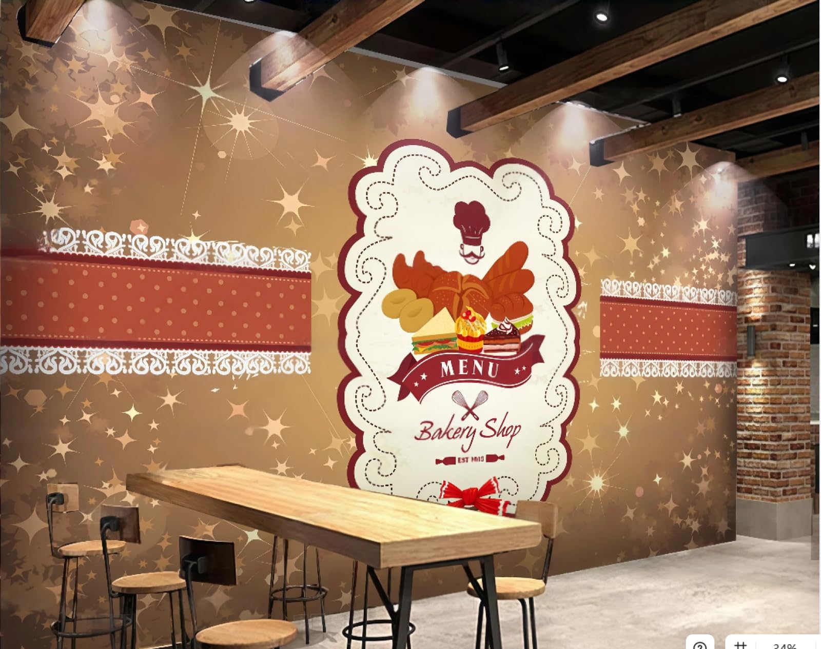 XDOUBAO Wallpaper Hand-Painted Delicious Handmade Bread Dessert Shop Shopping Mall Afternoon Tea Western Restaurant Background Wall Wallpaper Coffee Shop Mural,3D,150x105cm