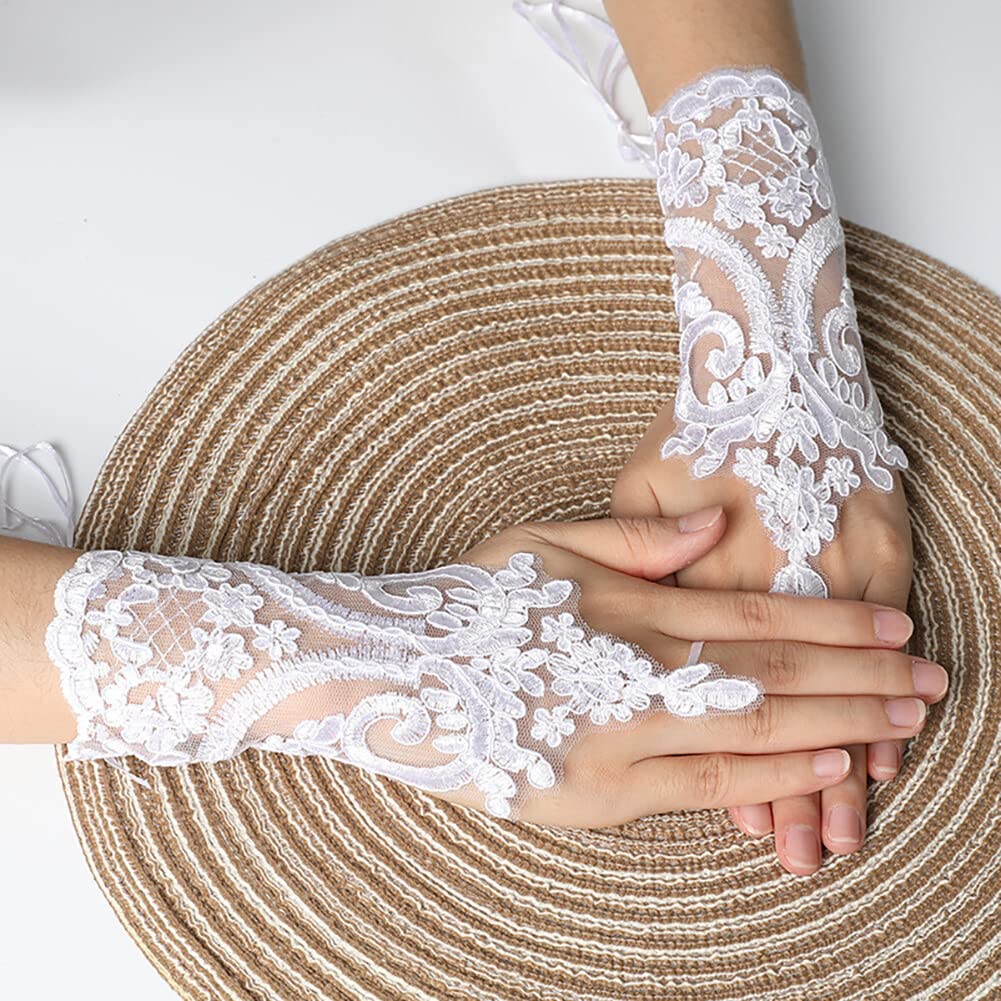 Mitaines En Dentelle Uposao - 1 Paire - Sans Doigts - Pour Mariage, Soirée, Bal - Taille Unique