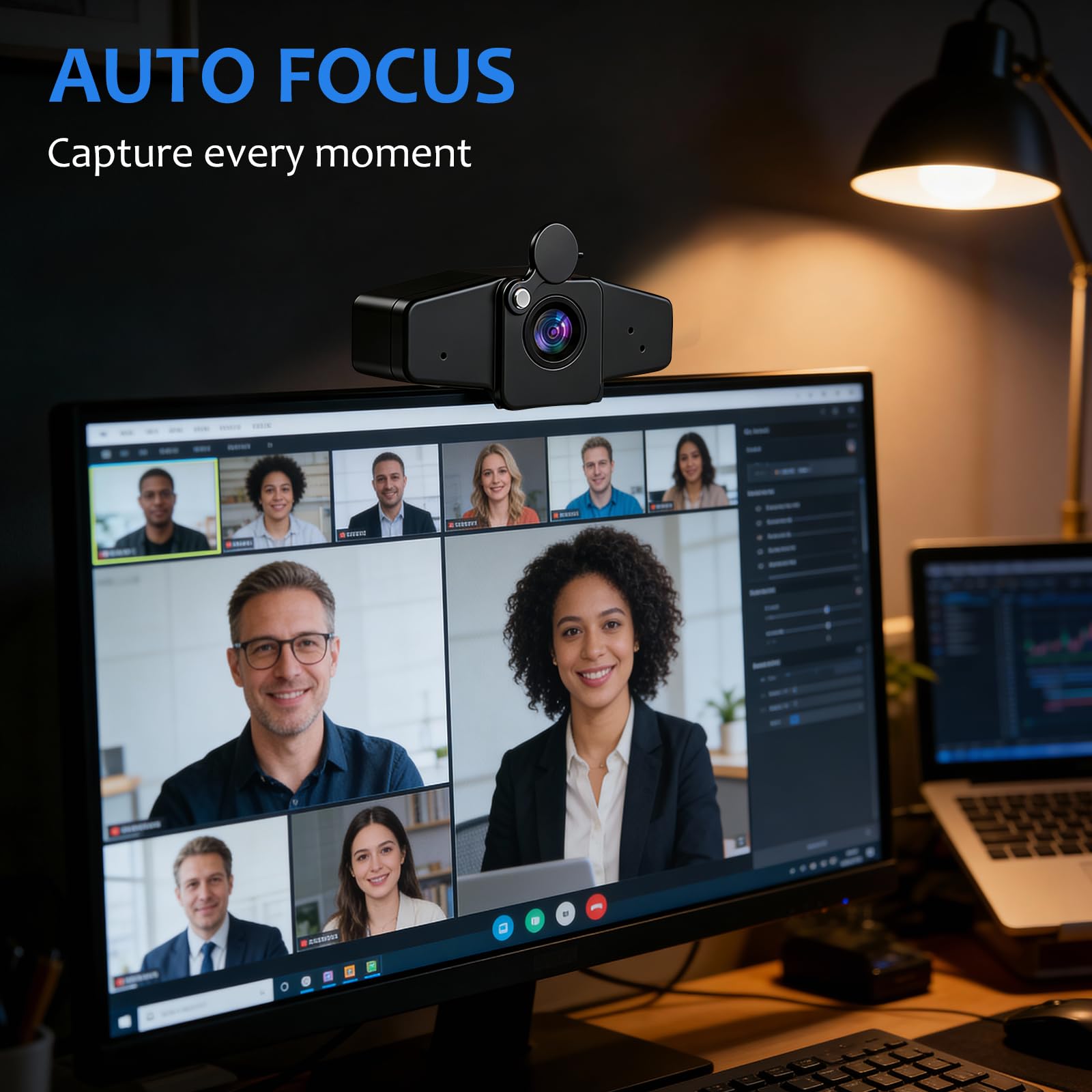 POHO Webcam 4K per PC, fotocamera ultra HD con messa a fuoco automatica PDAF, correzione automatica della luce, Plug & Play, FOV 70°, webcam con microfono, copertura per privacy, per streaming