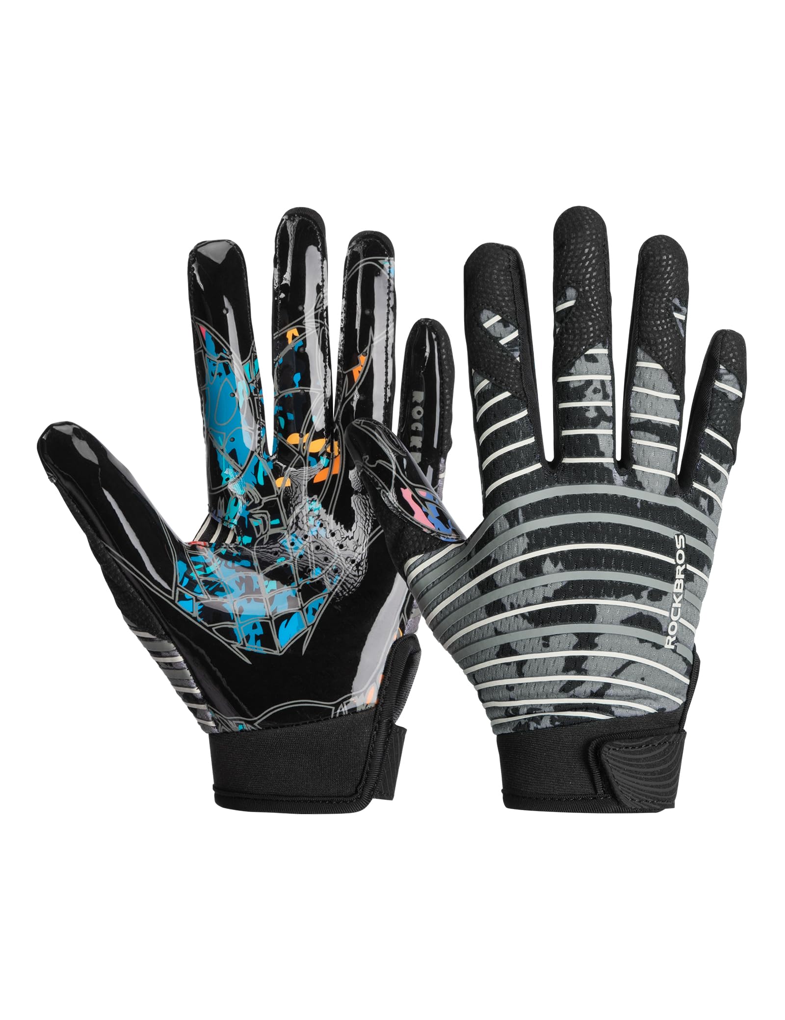 ROCKBROS Gants de Receveur Football Américain Unisexes Respirants, Gants Gardien Foot Adulte Paume PU Antidérapante Maintien Réglable
