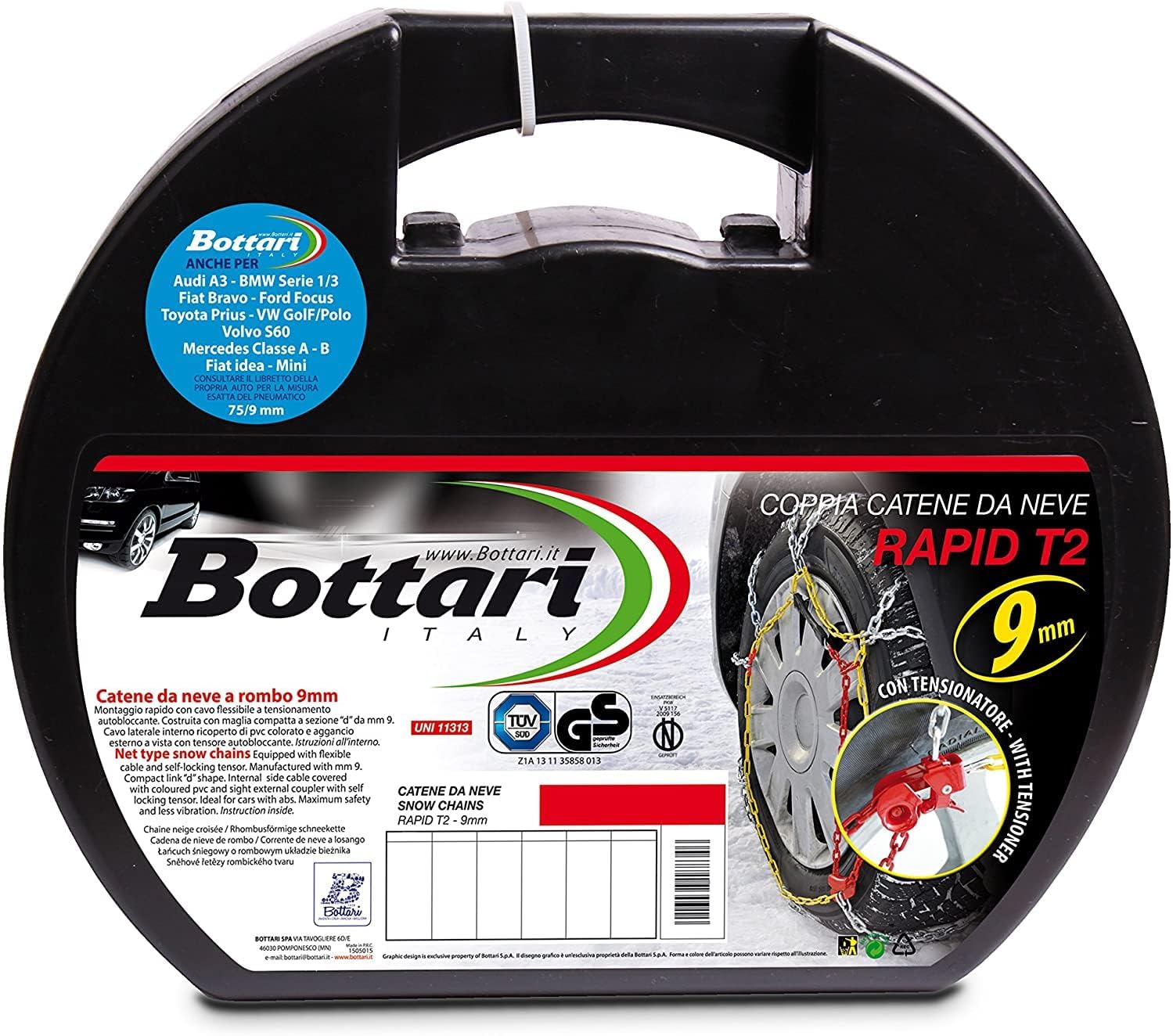 Bottari 18835 "Rapid T2, 9 Mm Car Passenger Snow Chains, TUV and ONORM Approved, Size 140