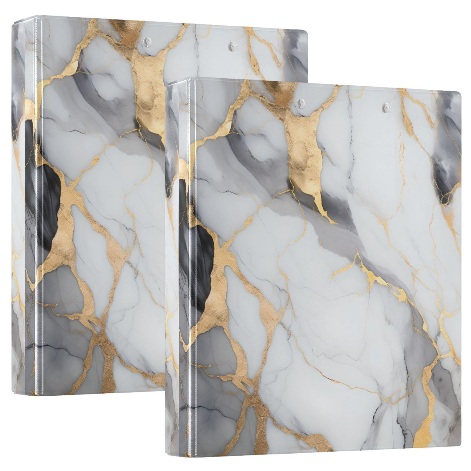 3 Ring Binder, Marble White Gold File Folder Holds 200 Sheets File Storage for Women Men School Office Supplie - Image 3