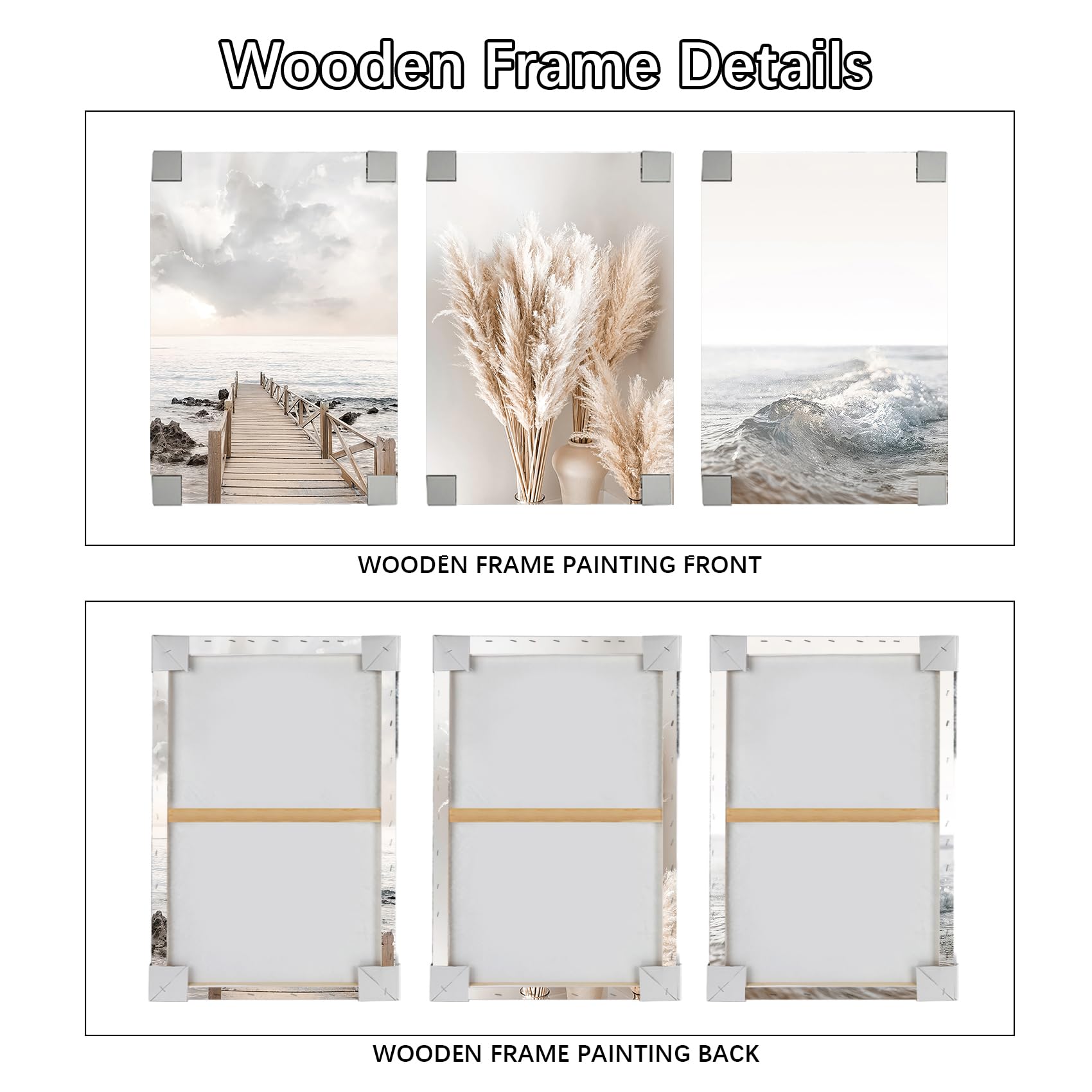 3 Pcs Wooden Framed Canvas Wall Art Set Bohemian Sage Green Canvas Prints Poster Geometric Line Beige Green Pictures for Living Room Bedroom Dinning Room Hallway Stairs Wall Decor 30x40cm x3pcs — view 38